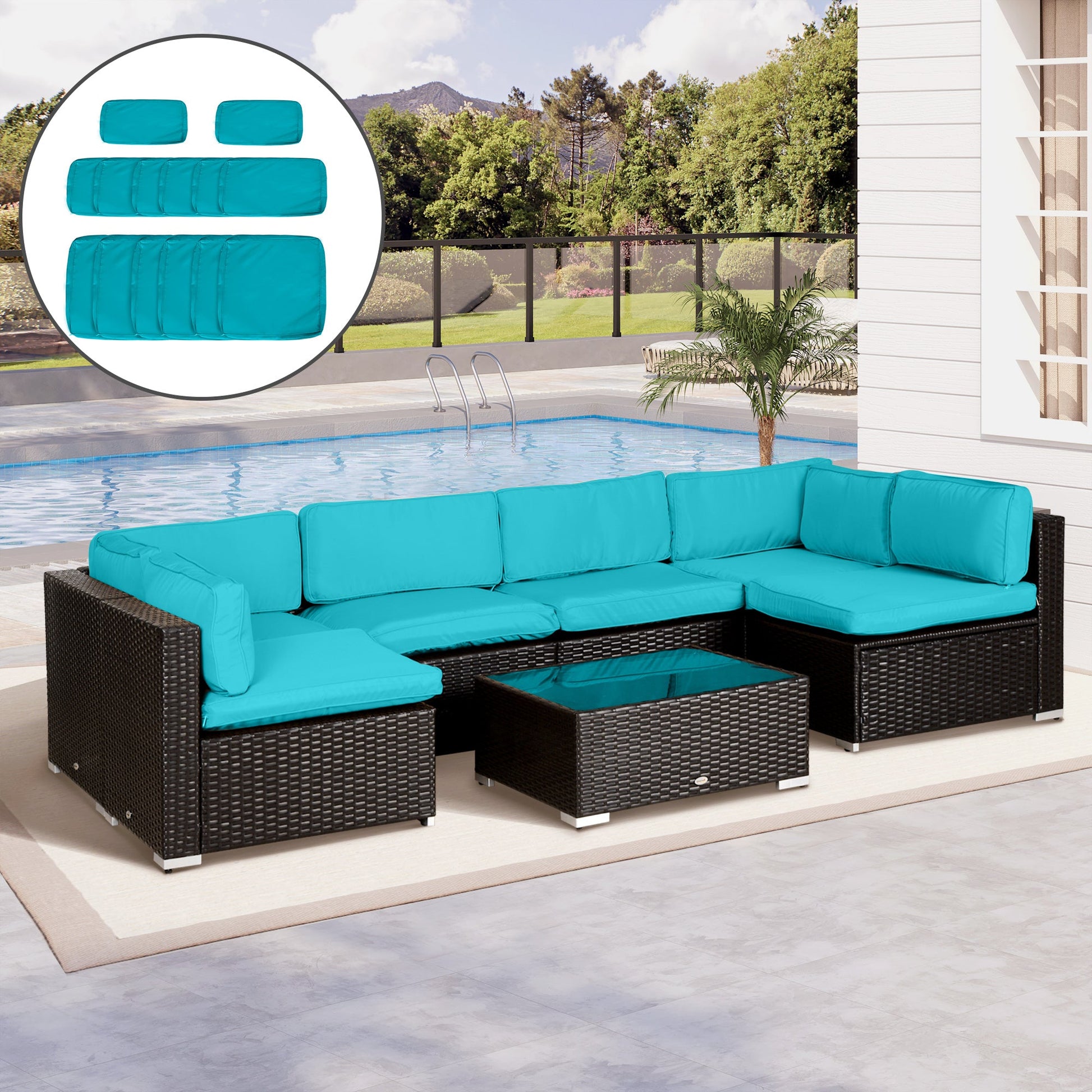 14Pcs Outdoor Cushion Covers, Patio Cushion Covers Replacement for Rattan Sofa Set - No Cushion Included, Light Blue