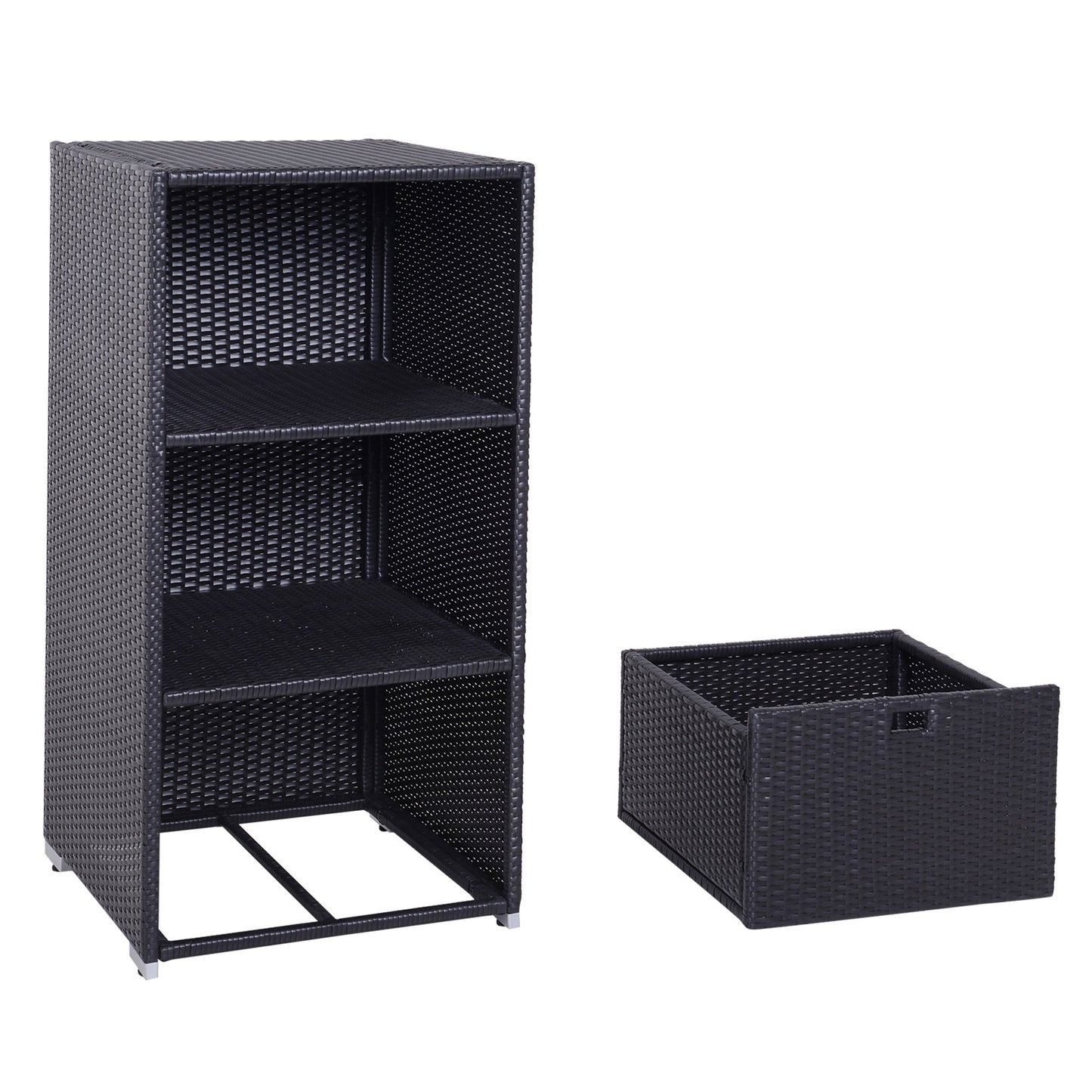 Outdoor Storage Cabinet, Patio Storage Box Rack Rattan Wicker Pool Towel Valet Organizer Poolside Garden Lawn Bathroom Furniture Shelf w/ Shelf Drawer, Dark Brown