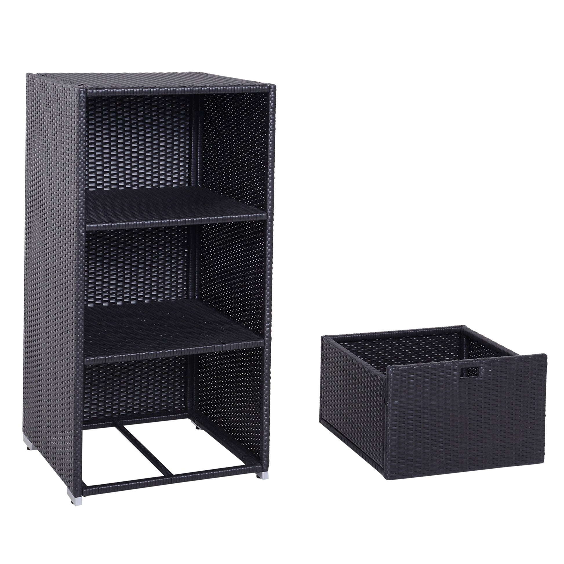 Outdoor Storage Cabinet, Patio Storage Box Rack Rattan Wicker Pool Towel Valet Organizer Poolside Garden Lawn Bathroom Furniture Shelf w/ Shelf Drawer, Dark Brown