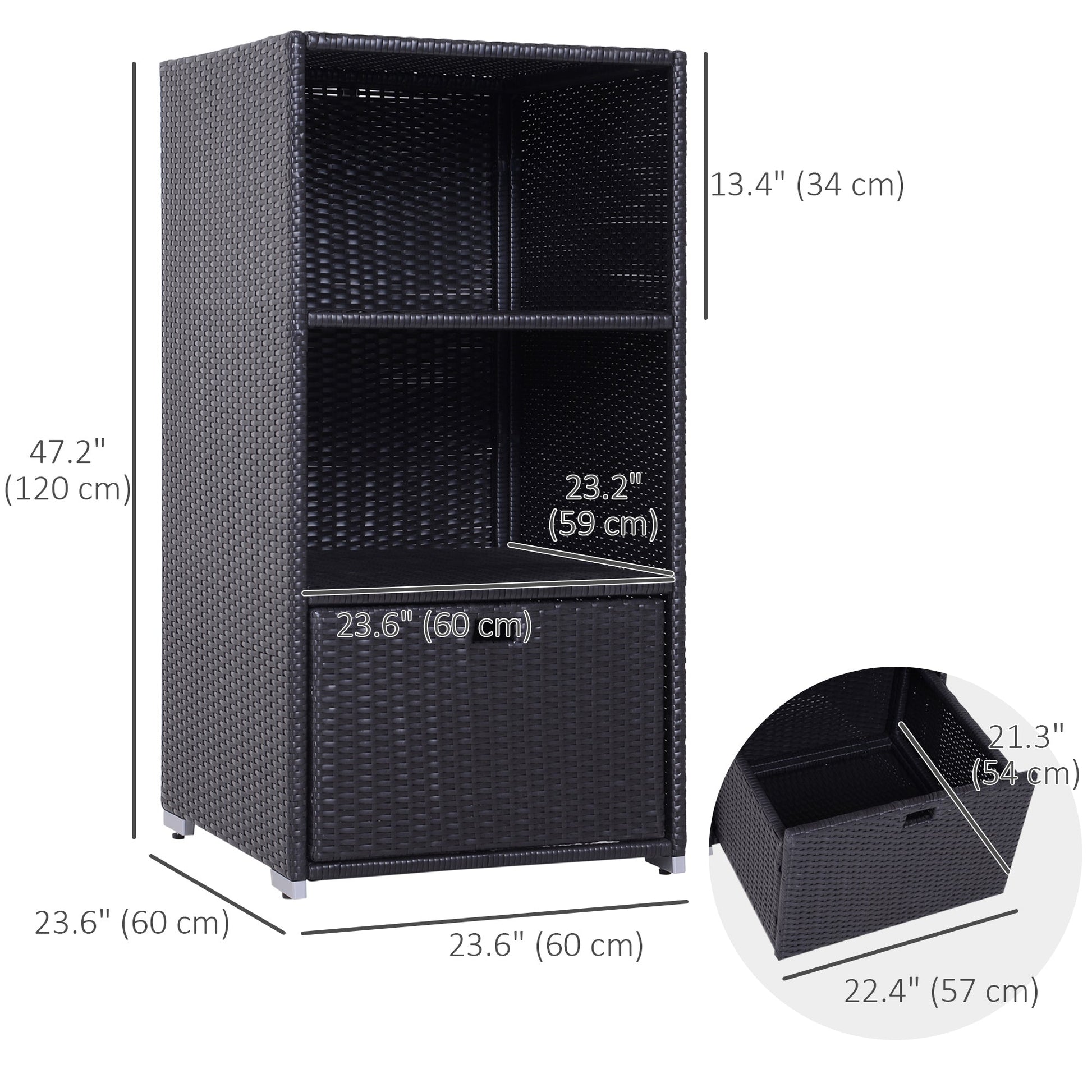 Outdoor Storage Cabinet, Patio Storage Box Rack Rattan Wicker Pool Towel Valet Organizer Poolside Garden Lawn Bathroom Furniture Shelf w/ Shelf Drawer, Dark Brown