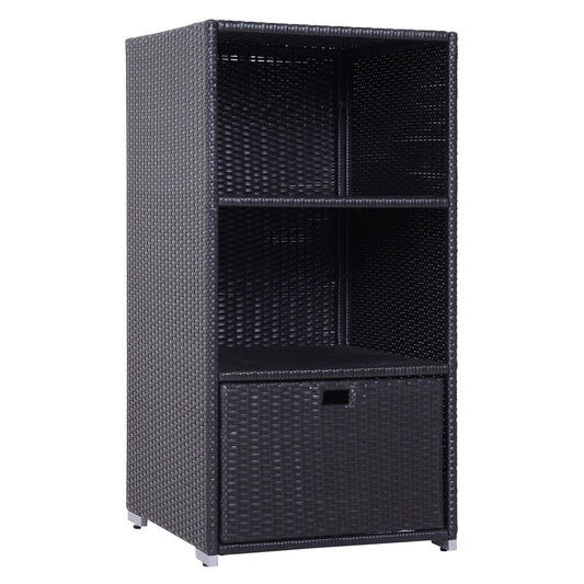 Outdoor Storage Cabinet, Patio Storage Box Rack Rattan Wicker Pool Towel Valet Organizer Poolside Garden Lawn Bathroom Furniture Shelf w/ Shelf Drawer, Dark Brown