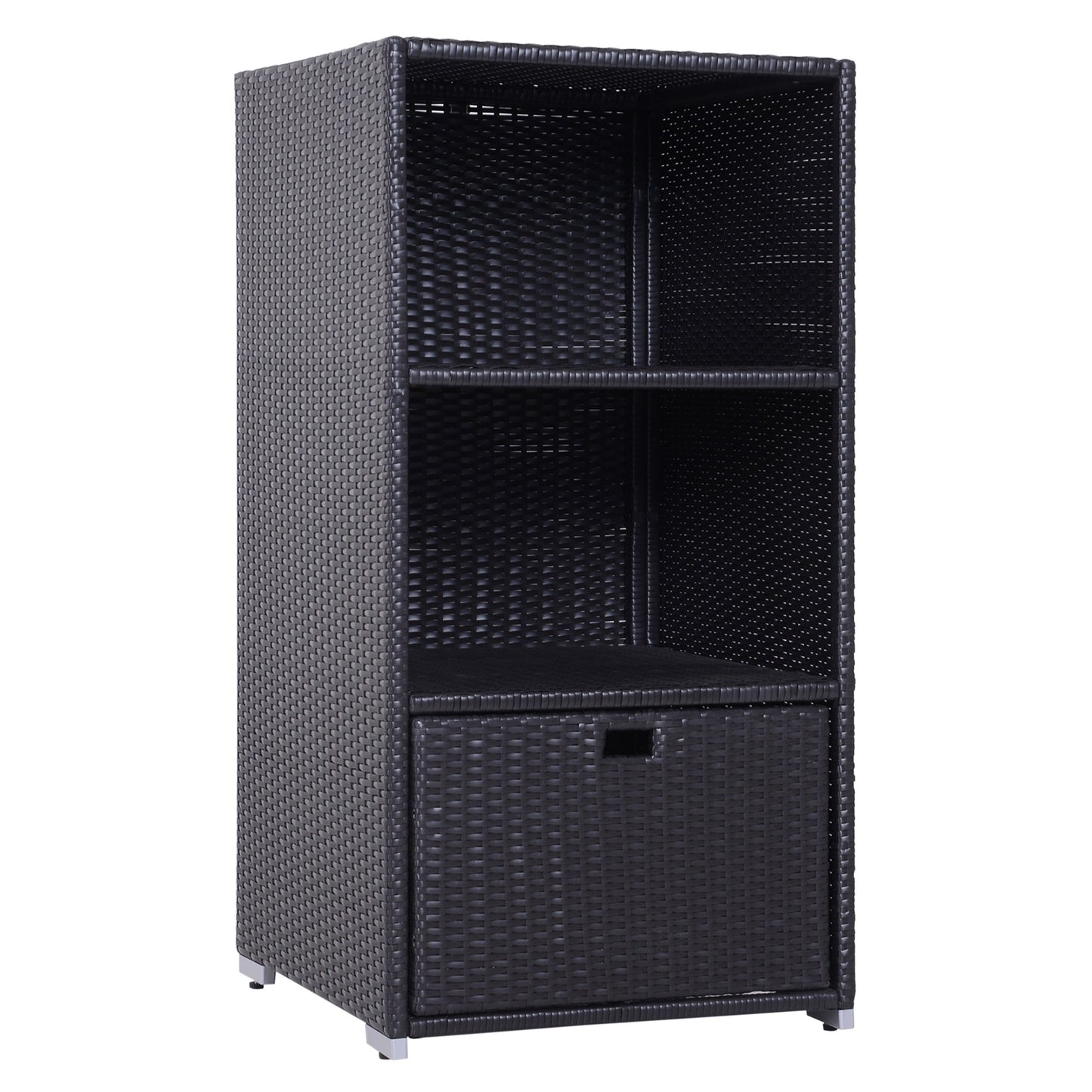 Outdoor Storage Cabinet, Patio Storage Box Rack Rattan Wicker Pool Towel Valet Organizer Poolside Garden Lawn Bathroom Furniture Shelf w/ Shelf Drawer, Dark Brown