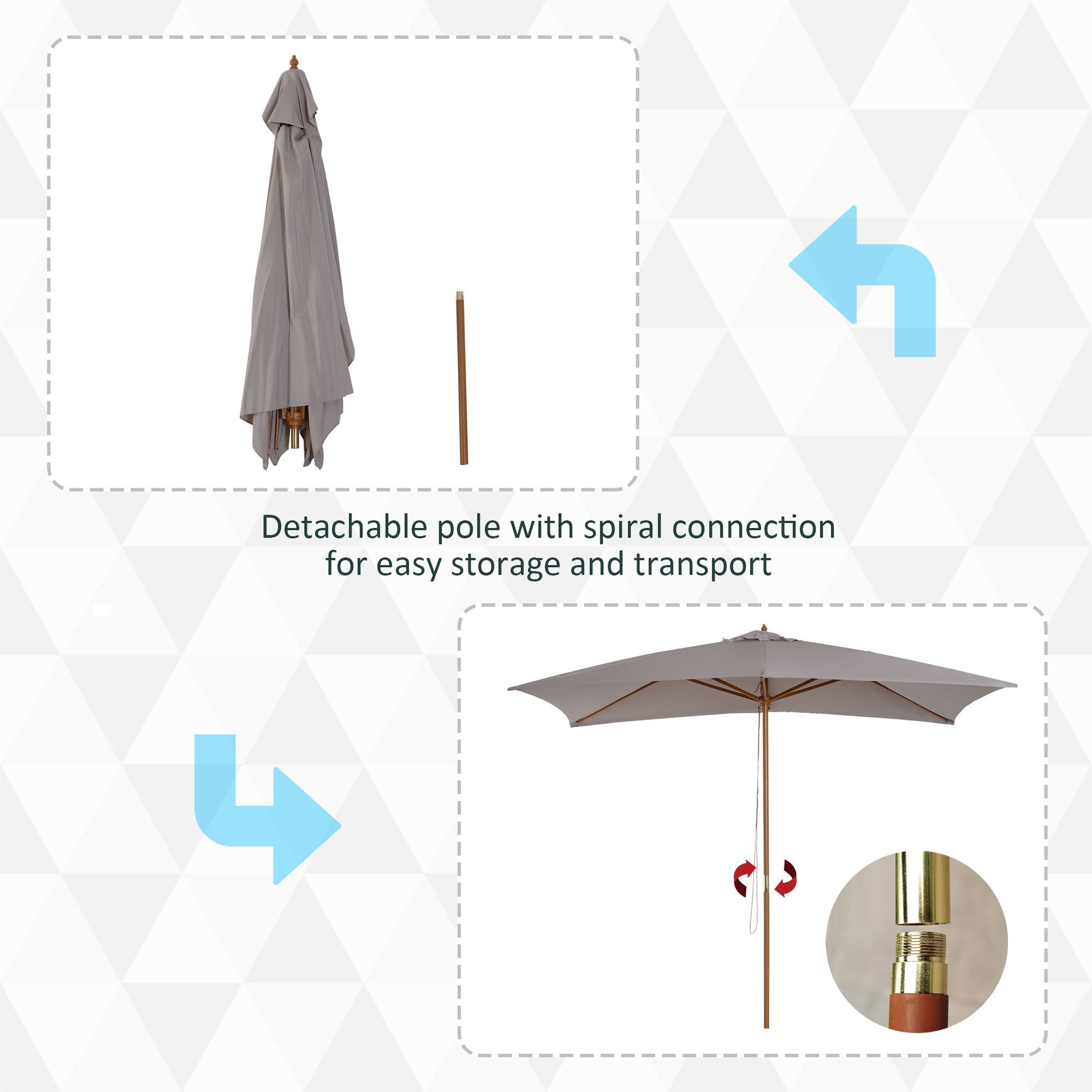 7' x 10' Wooden Patio Umbrella, Rectangular Garden Parasol, Market Table Umbrella with Top Vent, Grey