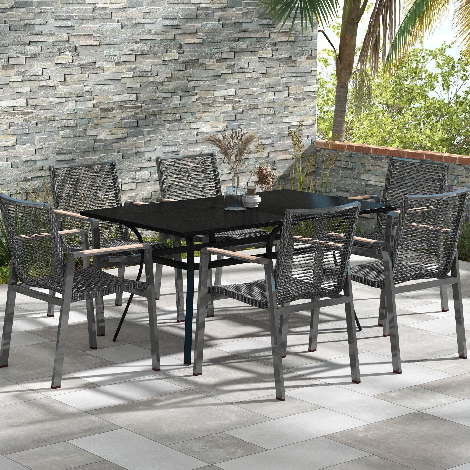 Patio Table, 59" x 35" Rectangle Outdoor Dining Table for 6 People with Steel Legs, Metal Tabletop, for Garden, Backyard, Lawn, Balcony, Black