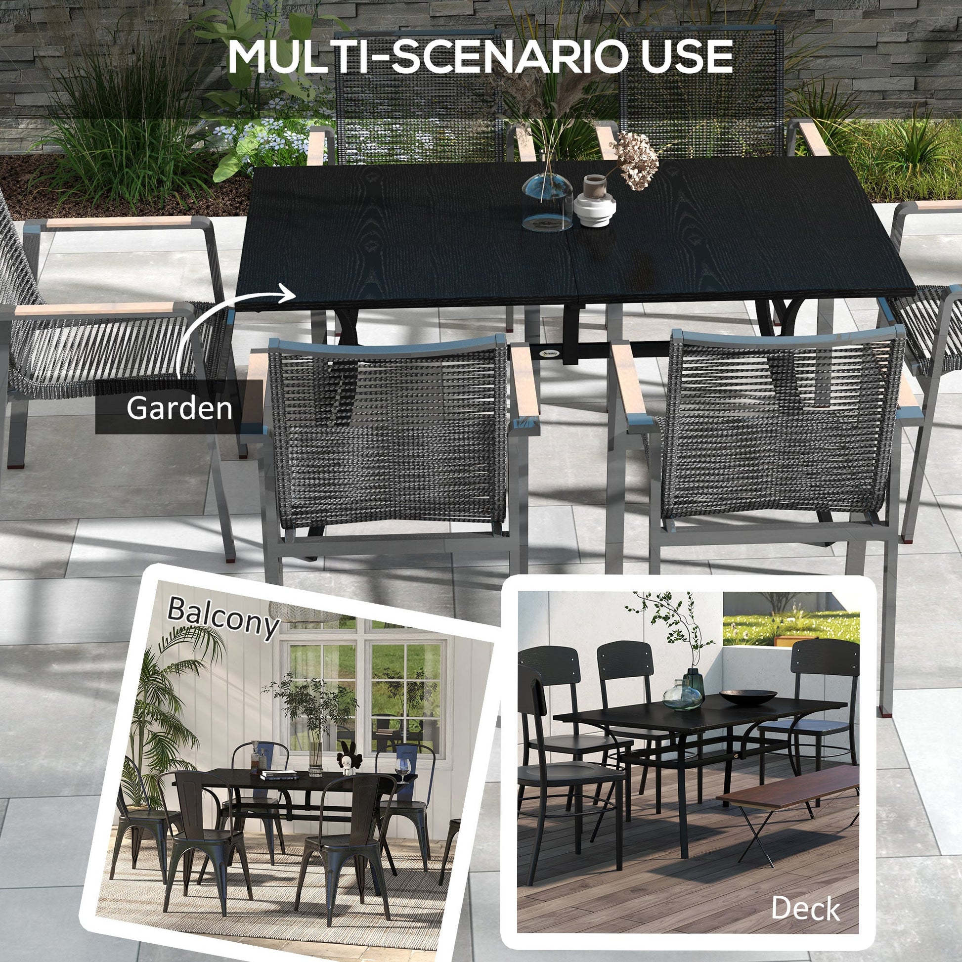 Patio Table, 59" x 35" Rectangle Outdoor Dining Table for 6 People with Steel Legs, Metal Tabletop, for Garden, Backyard, Lawn, Balcony, Black