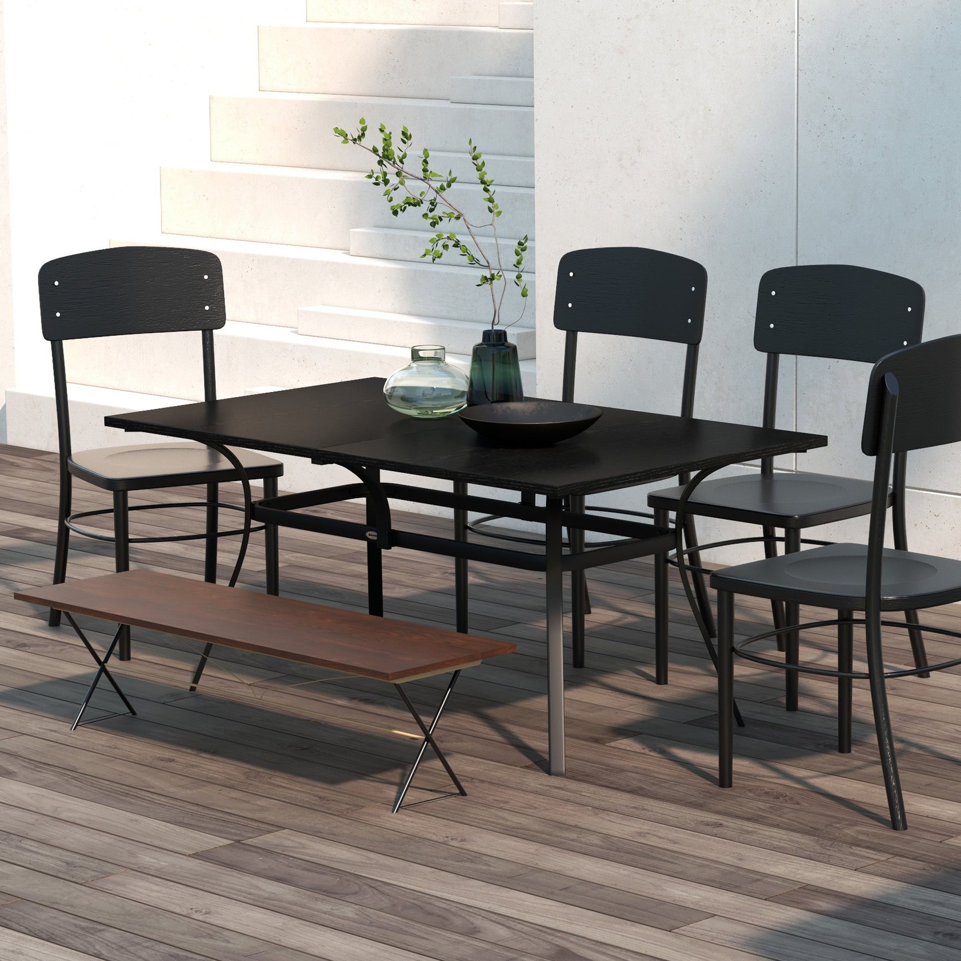 Patio Table, 59" x 35" Rectangle Outdoor Dining Table for 6 People with Steel Legs, Metal Tabletop, for Garden, Backyard, Lawn, Balcony, Black