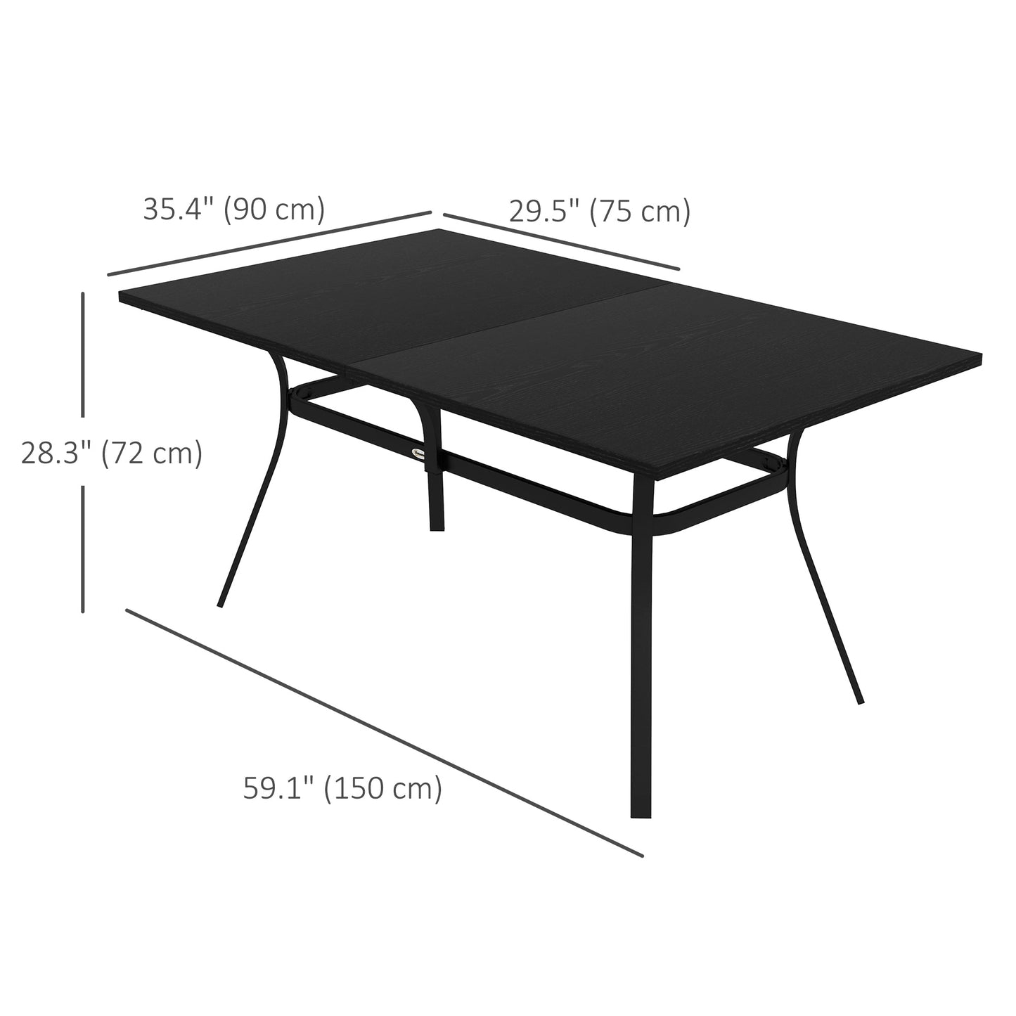 Patio Table, 59" x 35" Rectangle Outdoor Dining Table for 6 People with Steel Legs, Metal Tabletop, for Garden, Backyard, Lawn, Balcony, Black