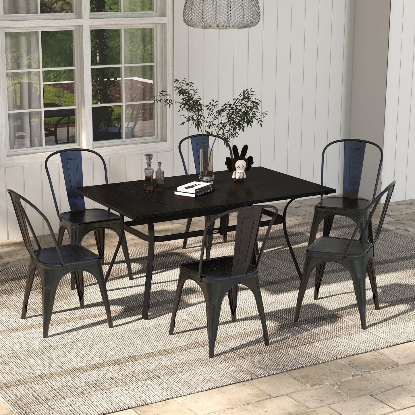 Patio Table, 59" x 35" Rectangle Outdoor Dining Table for 6 People with Steel Legs, Metal Tabletop, for Garden, Backyard, Lawn, Balcony, Black
