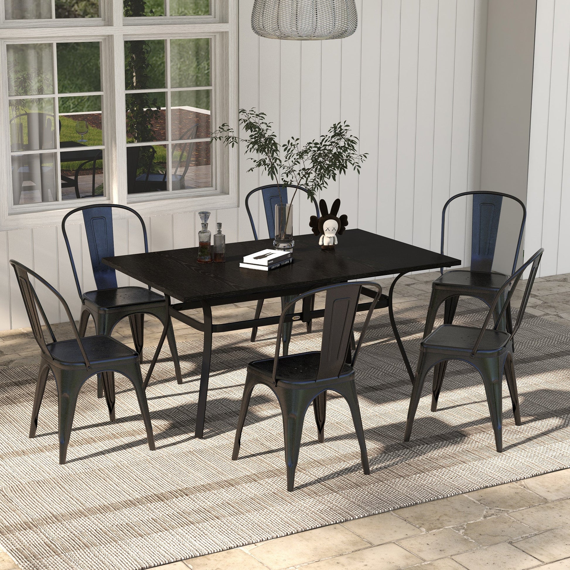 Patio Table, 59" x 35" Rectangle Outdoor Dining Table for 6 People with Steel Legs, Metal Tabletop, for Garden, Backyard, Lawn, Balcony, Black