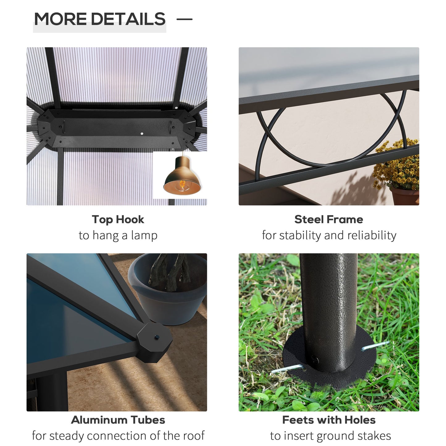 13' x 10' Polycarbonate Hardtop Gazebo Canopy, Outdoor Patio Gazebo with Aluminum Frame & Curtains, Dark Grey