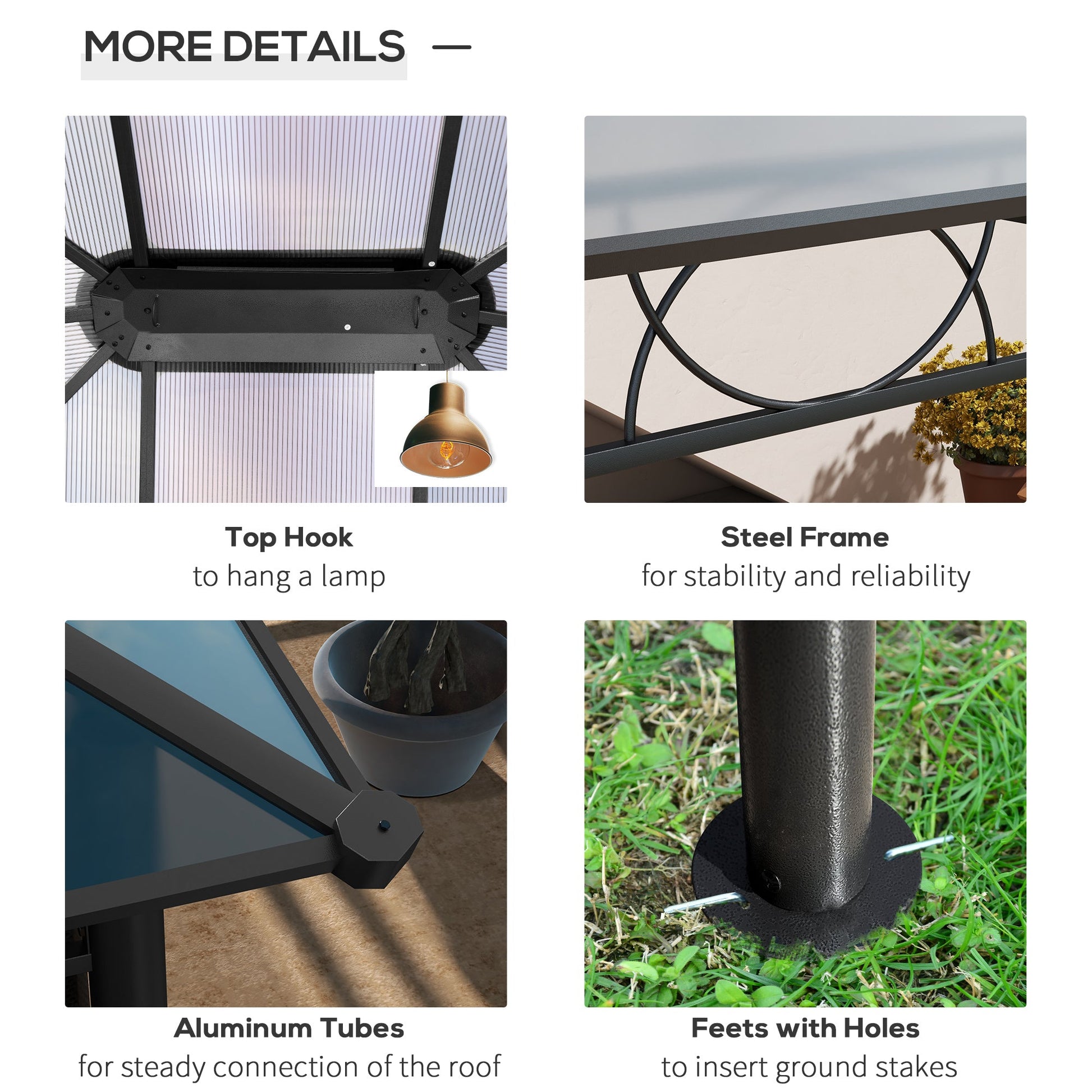 13' x 10' Polycarbonate Hardtop Gazebo Canopy, Outdoor Patio Gazebo with Aluminum Frame & Curtains, Dark Grey