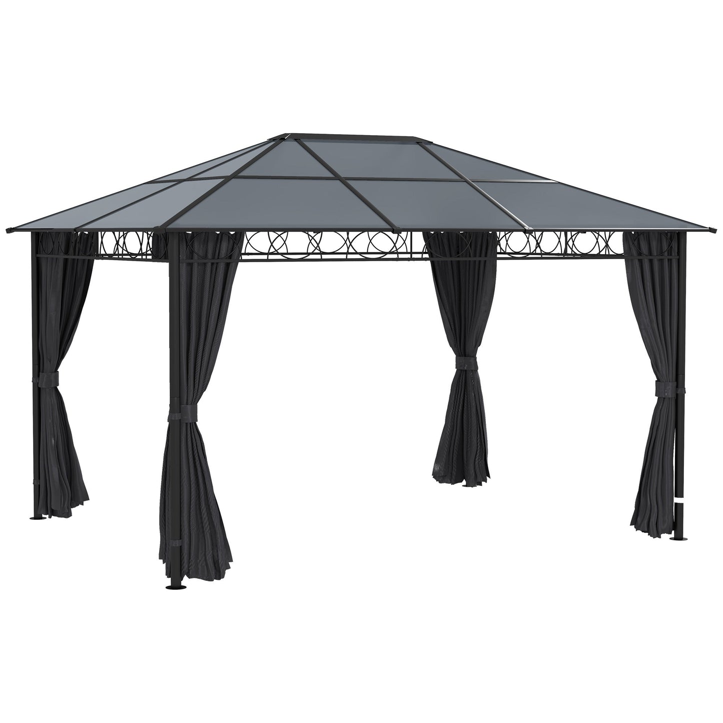 13' x 10' Polycarbonate Hardtop Gazebo Canopy, Outdoor Patio Gazebo with Aluminum Frame & Curtains, Dark Grey