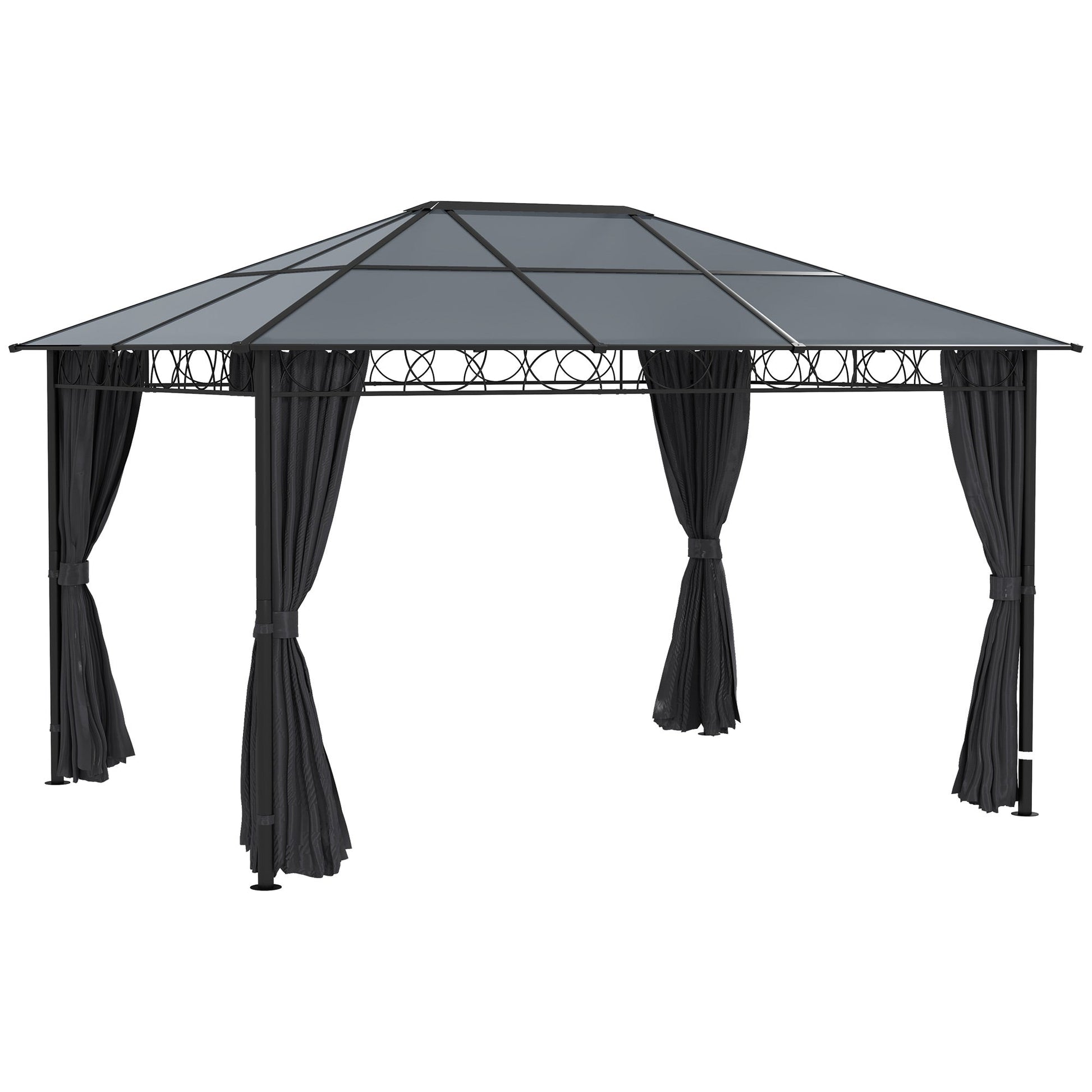 13' x 10' Polycarbonate Hardtop Gazebo Canopy, Outdoor Patio Gazebo with Aluminum Frame & Curtains, Dark Grey