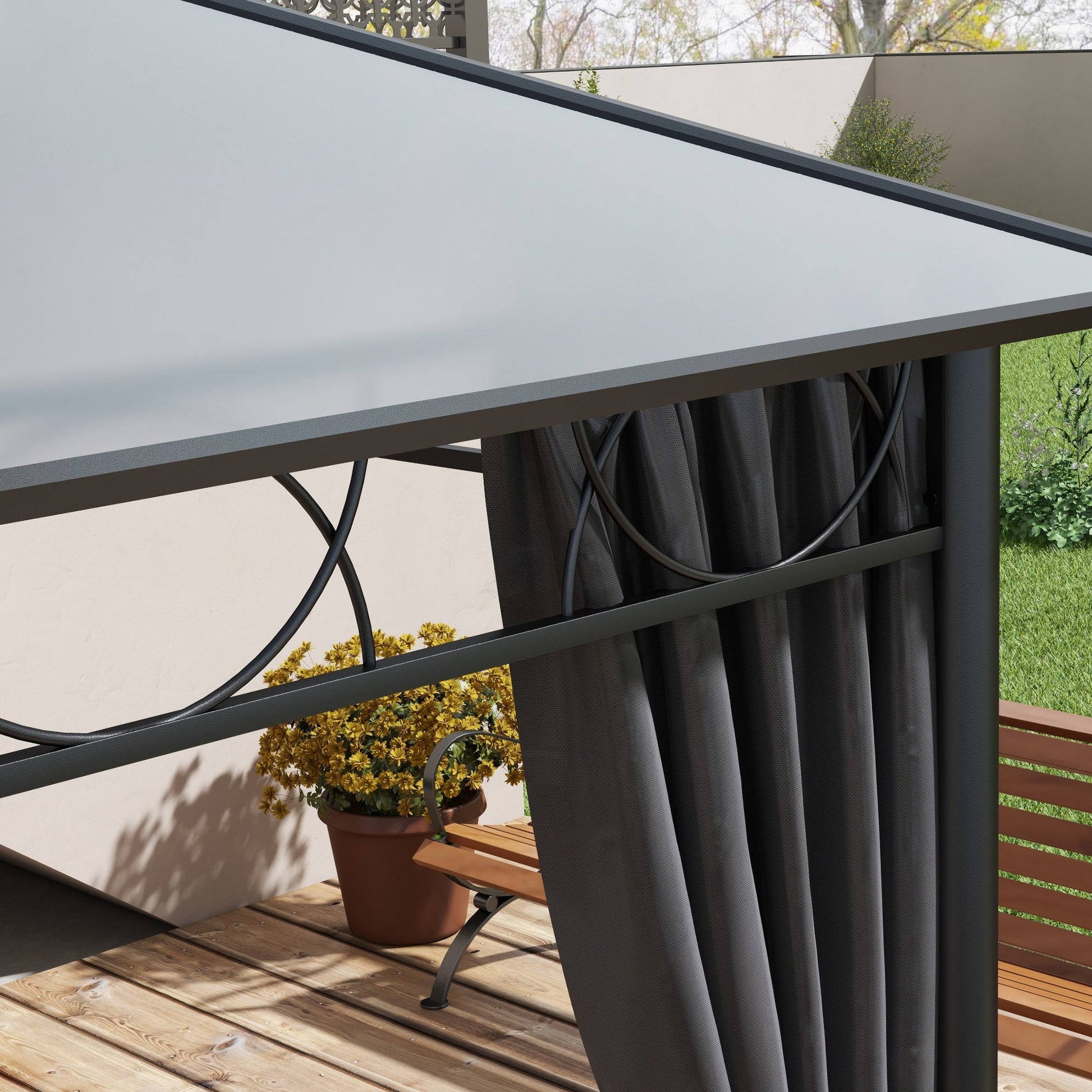 13' x 10' Polycarbonate Hardtop Gazebo Canopy, Outdoor Patio Gazebo with Aluminum Frame & Curtains, Dark Grey
