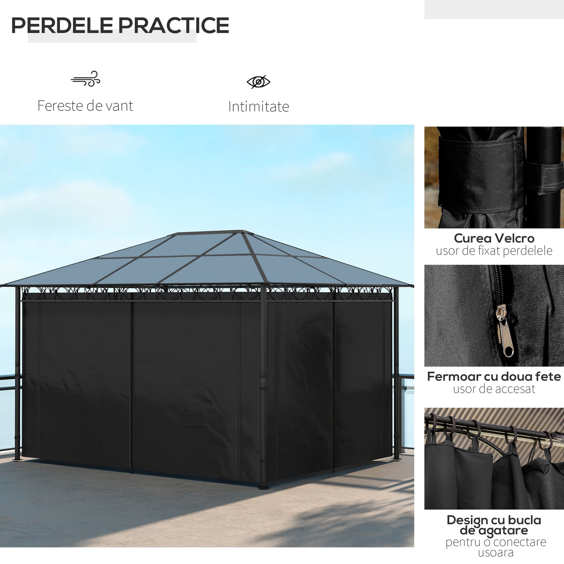 13' x 10' Polycarbonate Hardtop Gazebo Canopy, Outdoor Patio Gazebo with Aluminum Frame & Curtains, Dark Grey