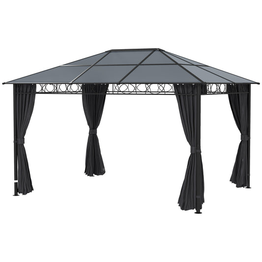 13' x 10' Polycarbonate Hardtop Gazebo Canopy, Outdoor Patio Gazebo with Aluminum Frame & Curtains, Dark Grey