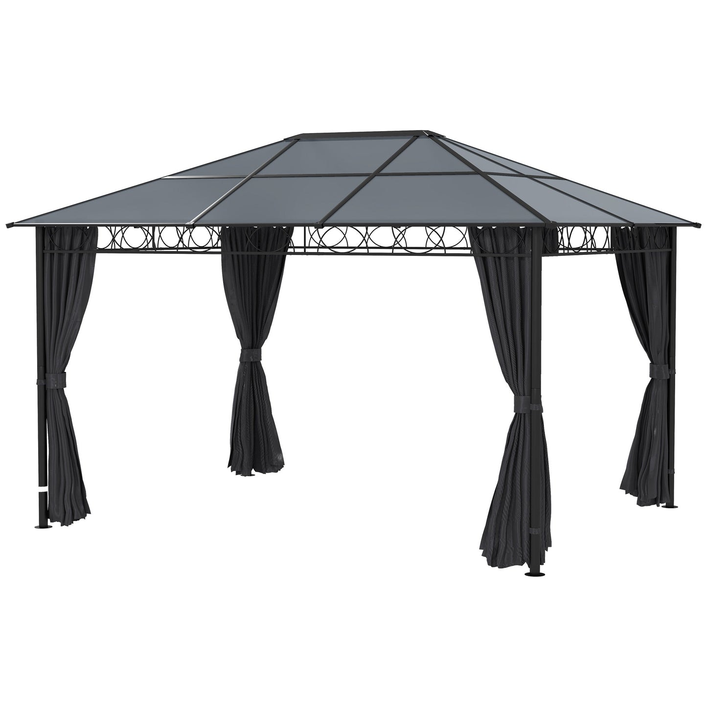 13' x 10' Polycarbonate Hardtop Gazebo Canopy, Outdoor Patio Gazebo with Aluminum Frame & Curtains, Dark Grey