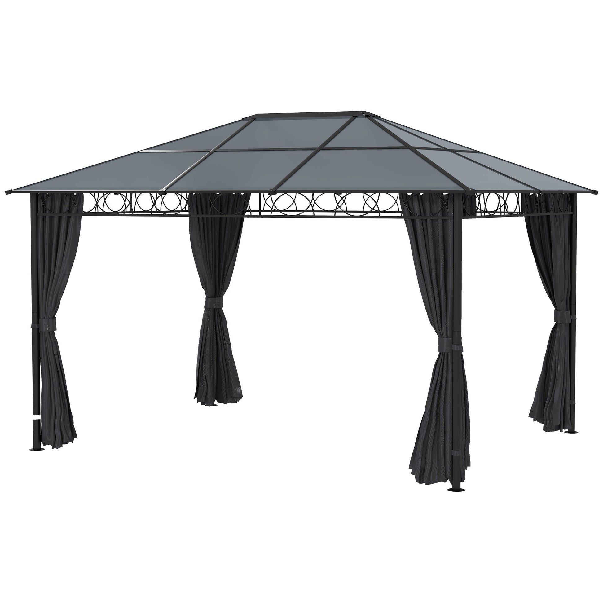 13' x 10' Polycarbonate Hardtop Gazebo Canopy, Outdoor Patio Gazebo with Aluminum Frame & Curtains, Dark Grey