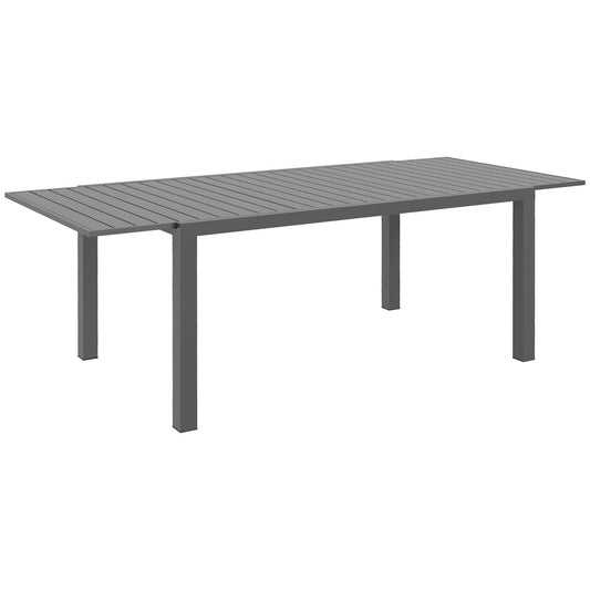Expandable Outdoor Dining Table for 6-8 People, Patio Dining Table with Aluminum Frame & Slatted Tabletop, Rectangle Patio Table for Garden, Lawn, Balcony, Charcoal Grey