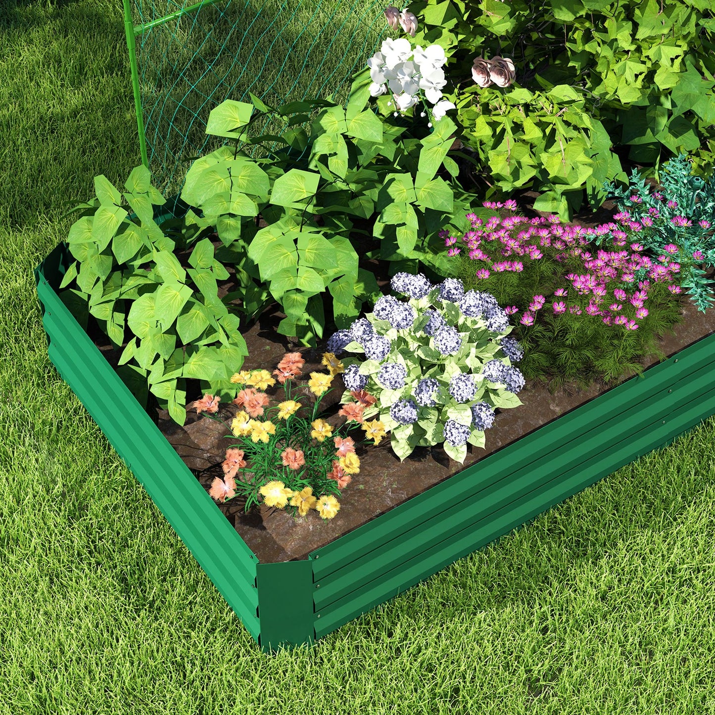 Raised Garden Bed with Arch Trellis for Climbing Plants, Flowers, Herbs, Vegetables, Galvanized Raised Bed Kit Outdoor Garden Box with Trellis for Garden, Patio, Backyard