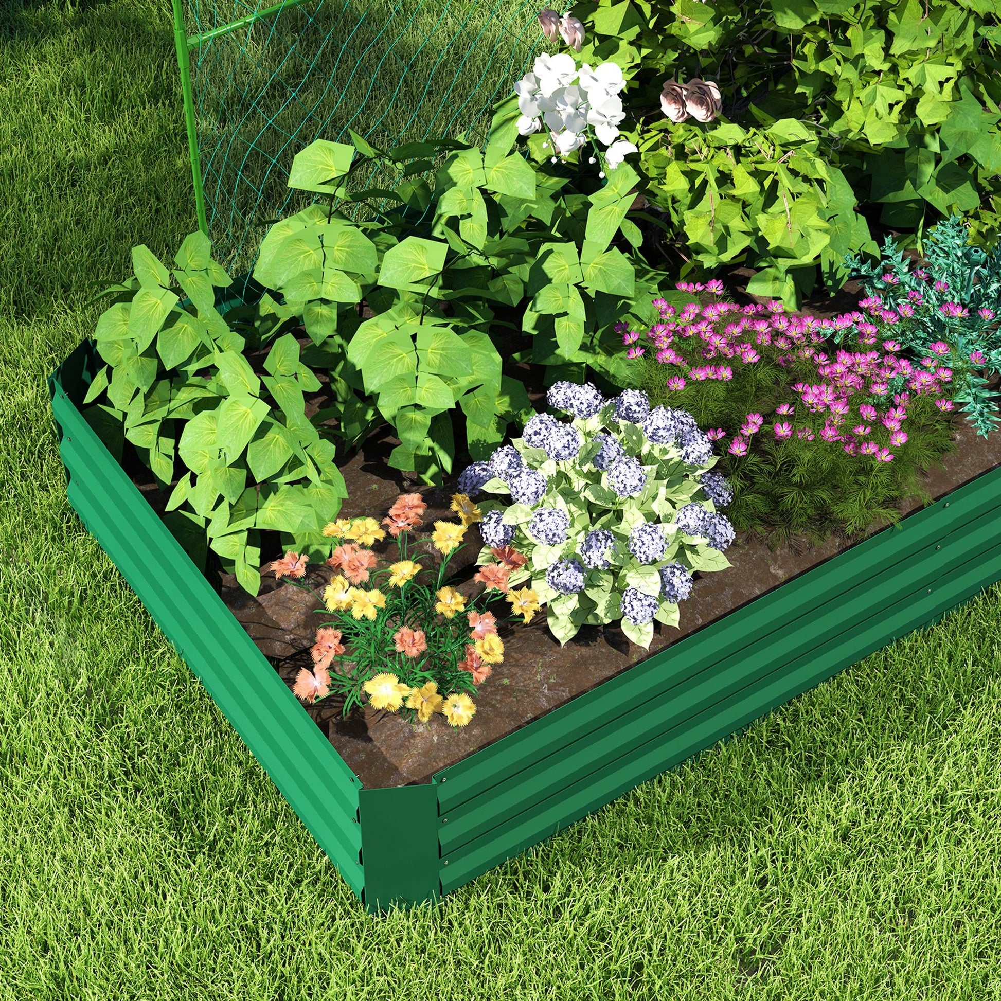 Raised Garden Bed with Arch Trellis for Climbing Plants, Flowers, Herbs, Vegetables, Galvanized Raised Bed Kit Outdoor Garden Box with Trellis for Garden, Patio, Backyard