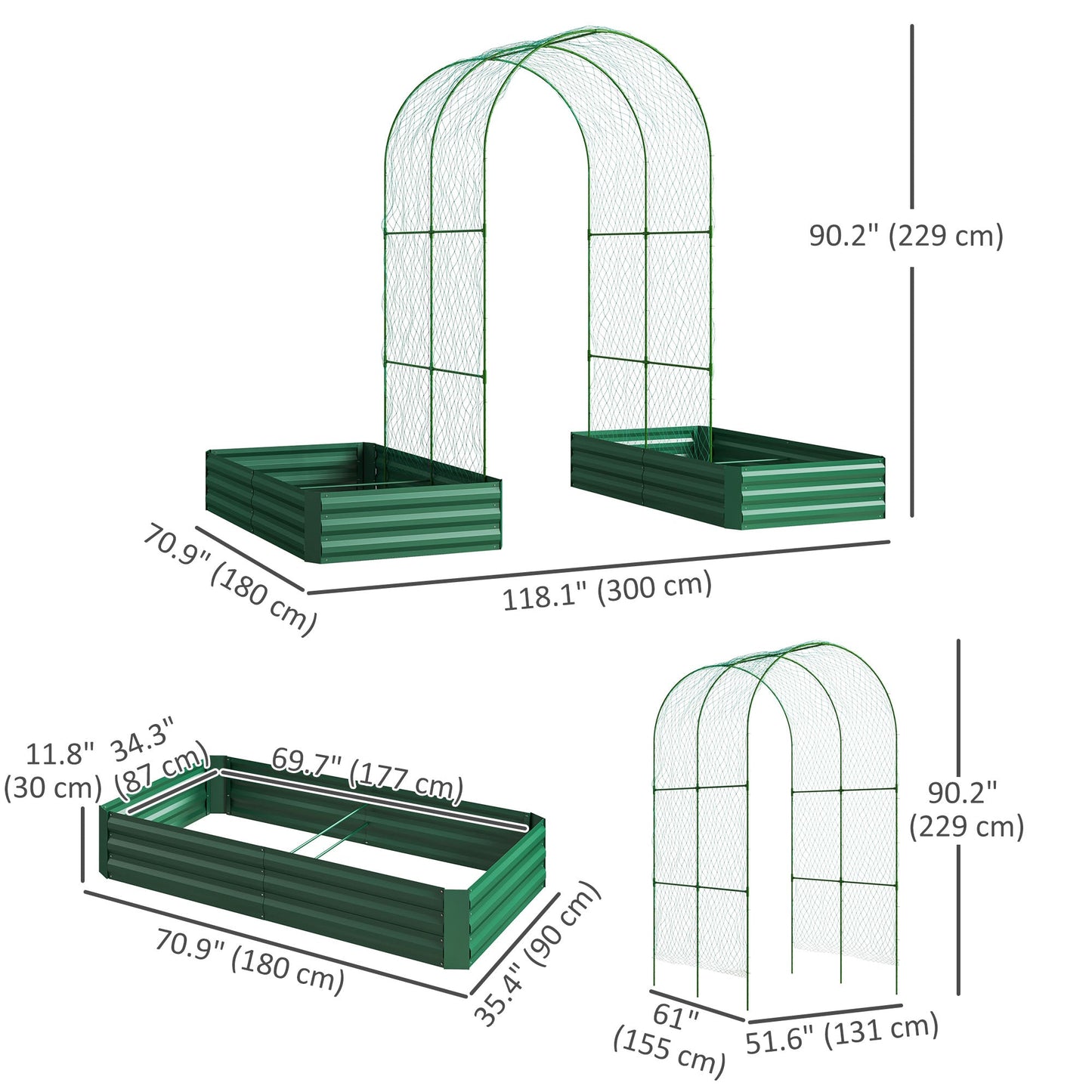 Raised Garden Bed with Arch Trellis for Climbing Plants, Flowers, Herbs, Vegetables, Galvanized Raised Bed Kit Outdoor Garden Box with Trellis for Garden, Patio, Backyard