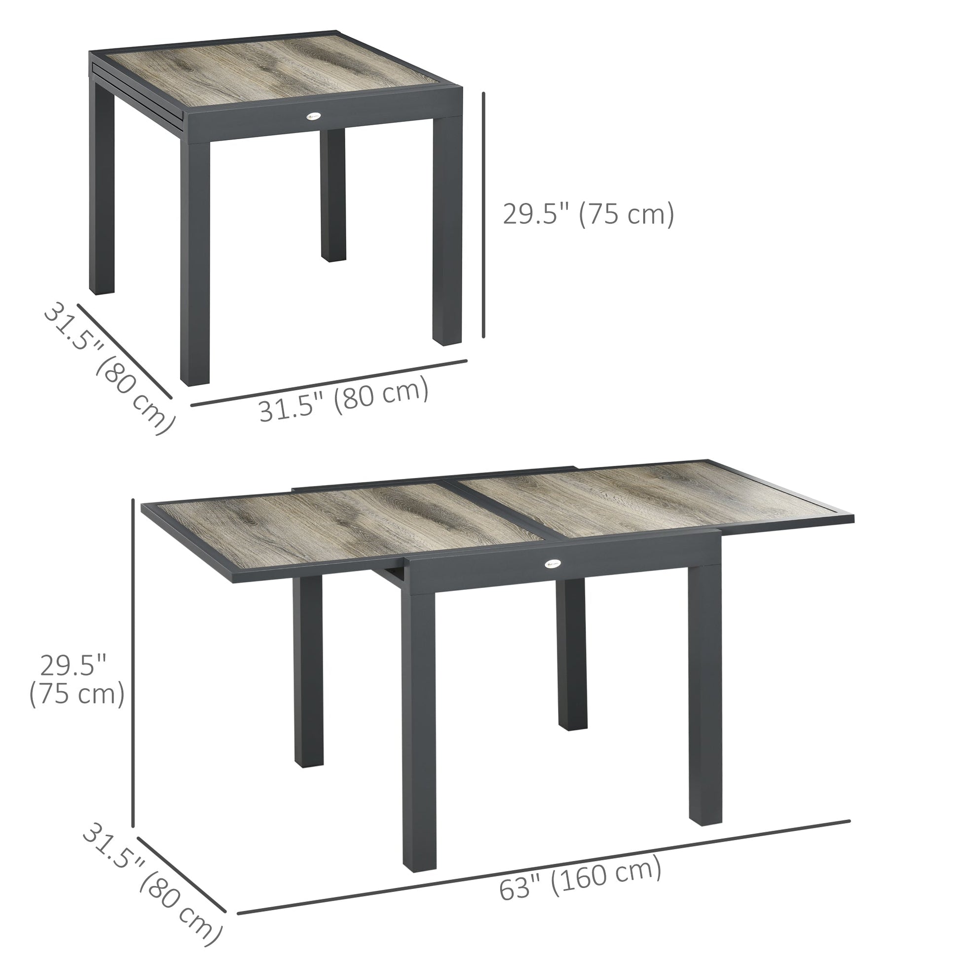 Extendable Outdoor Dining Table, Aluminum Garden Table, Rectangular Patio Table with Plastic Board Tabletop for Balcony, Lawn, Beige