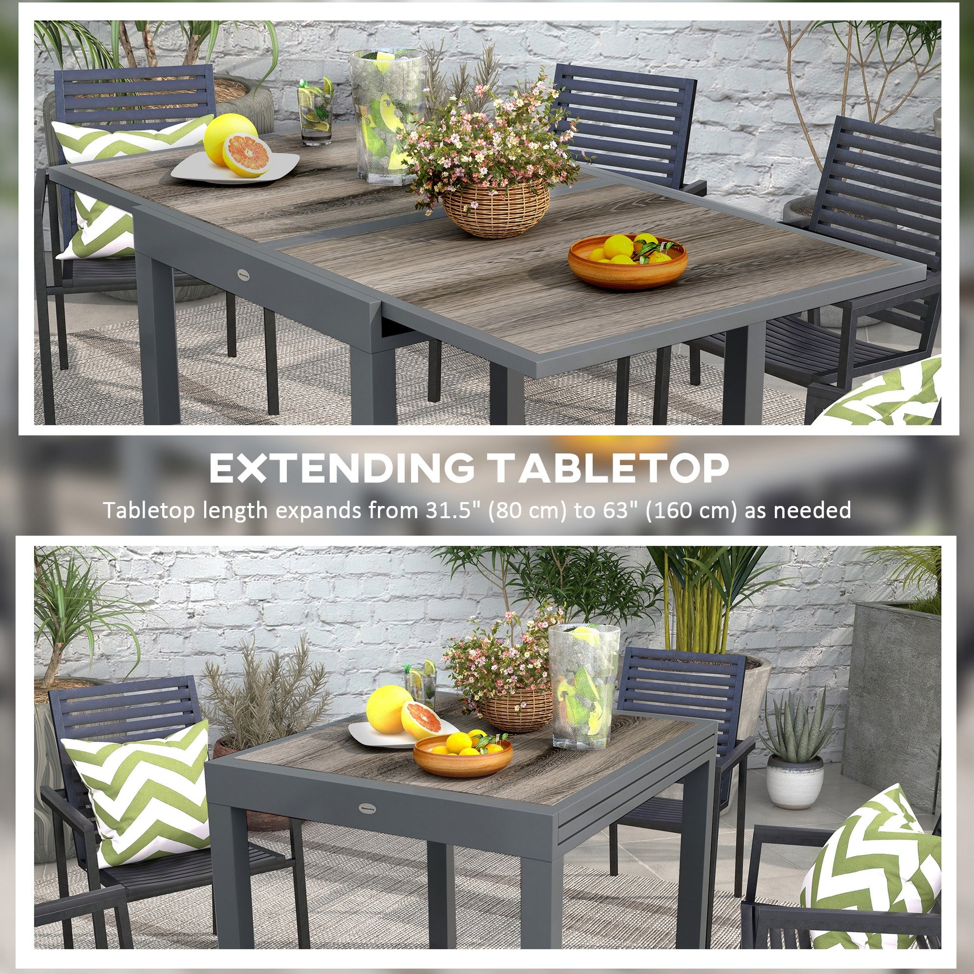 Extendable Outdoor Dining Table, Aluminum Garden Table, Rectangular Patio Table with Plastic Board Tabletop for Balcony, Lawn, Beige