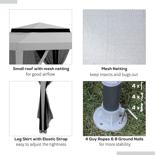 10' x 10' Canopy Tent, Party Tent with Mesh Netting and Double Tier Roof for Backyard, Garden, Patio, Outdoor, Grey