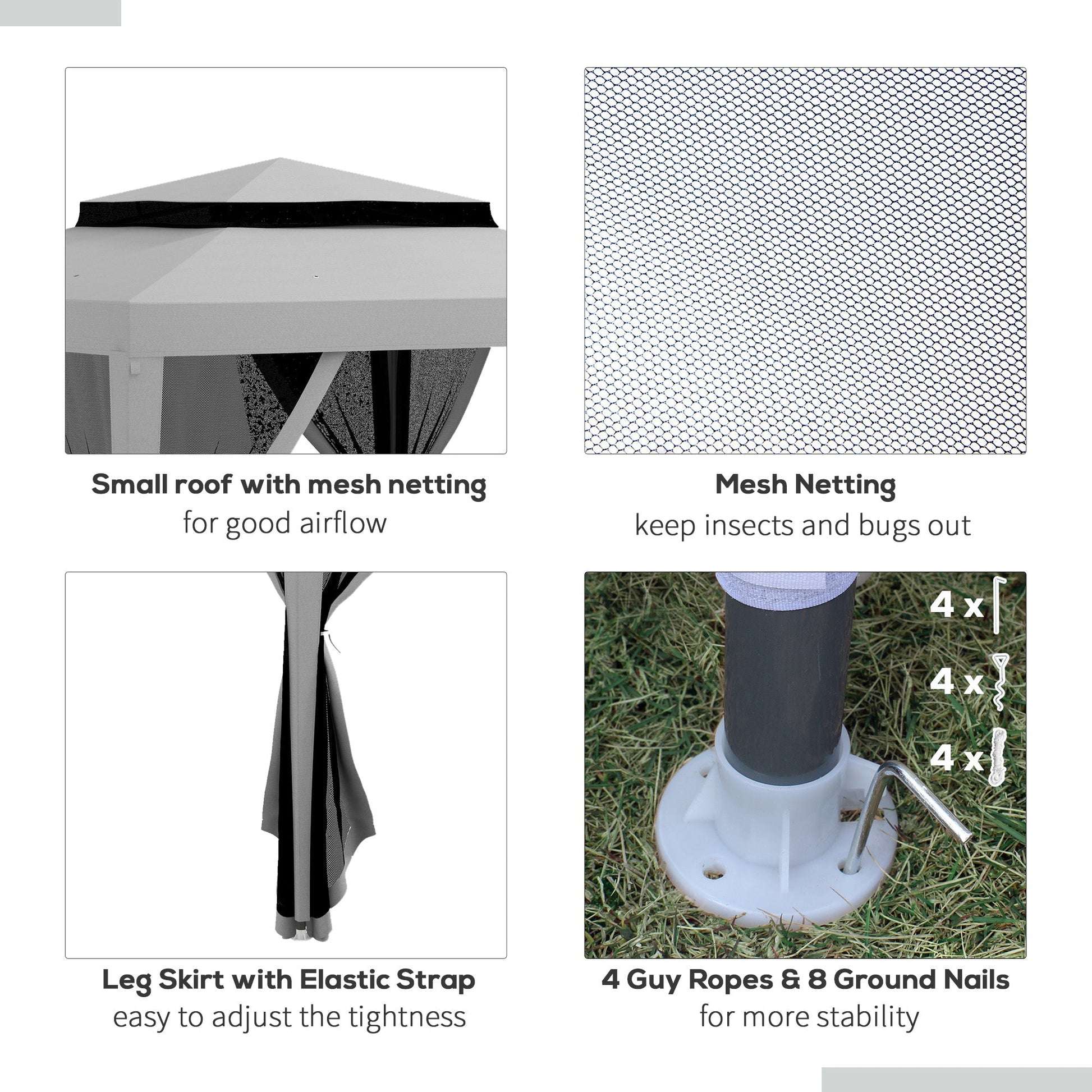 10' x 10' Canopy Tent, Party Tent with Mesh Netting and Double Tier Roof for Backyard, Garden, Patio, Outdoor, Grey