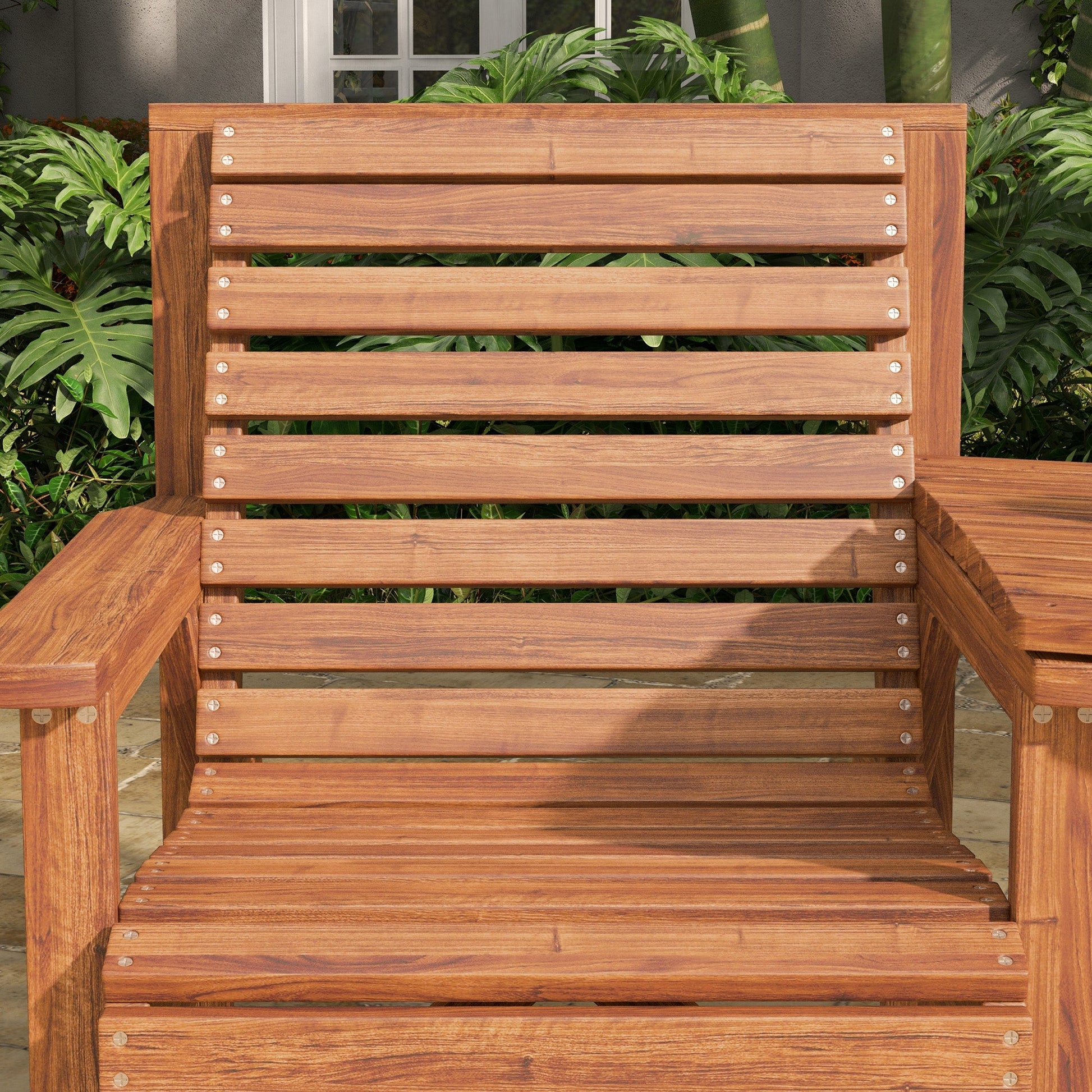 3Pcs Outdoor Bench Set, 2 Garden Benches Coffee Table and Umbrella Hole, Patio Table and Chair Set for Garden, Backyard, Balcony, Tan Brown