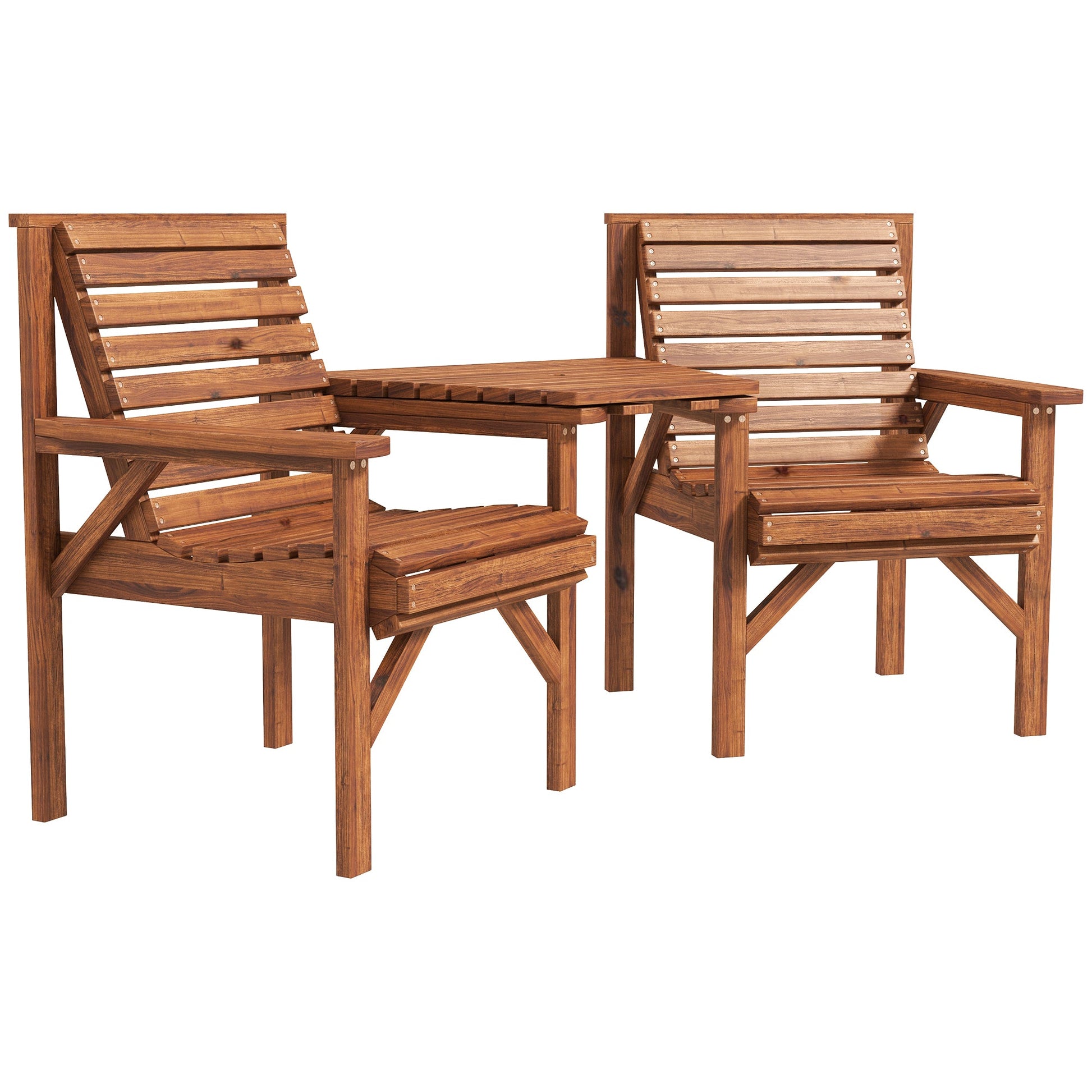 3Pcs Outdoor Bench Set, 2 Garden Benches Coffee Table and Umbrella Hole, Patio Table and Chair Set for Garden, Backyard, Balcony, Tan Brown