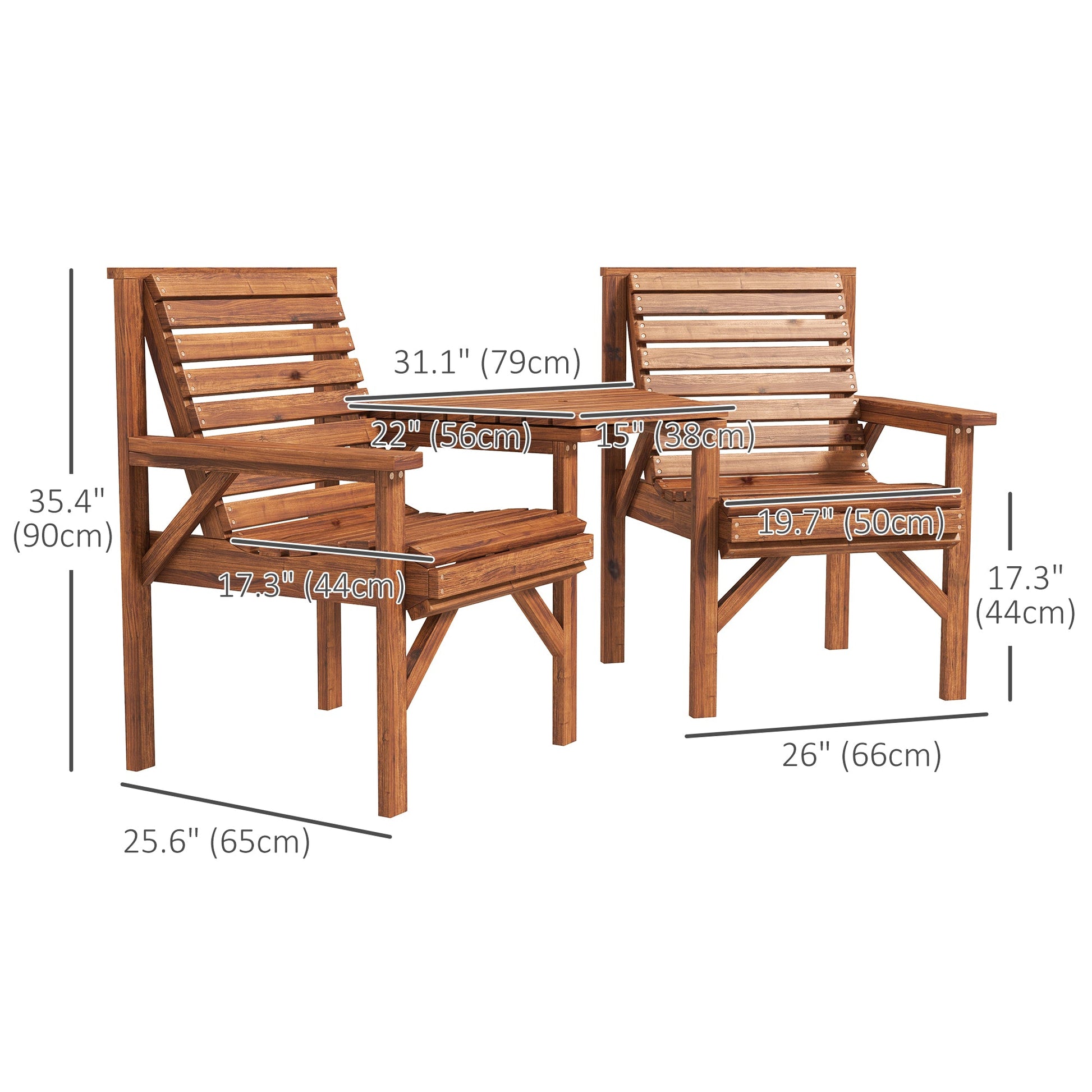3Pcs Outdoor Bench Set, 2 Garden Benches Coffee Table and Umbrella Hole, Patio Table and Chair Set for Garden, Backyard, Balcony, Tan Brown