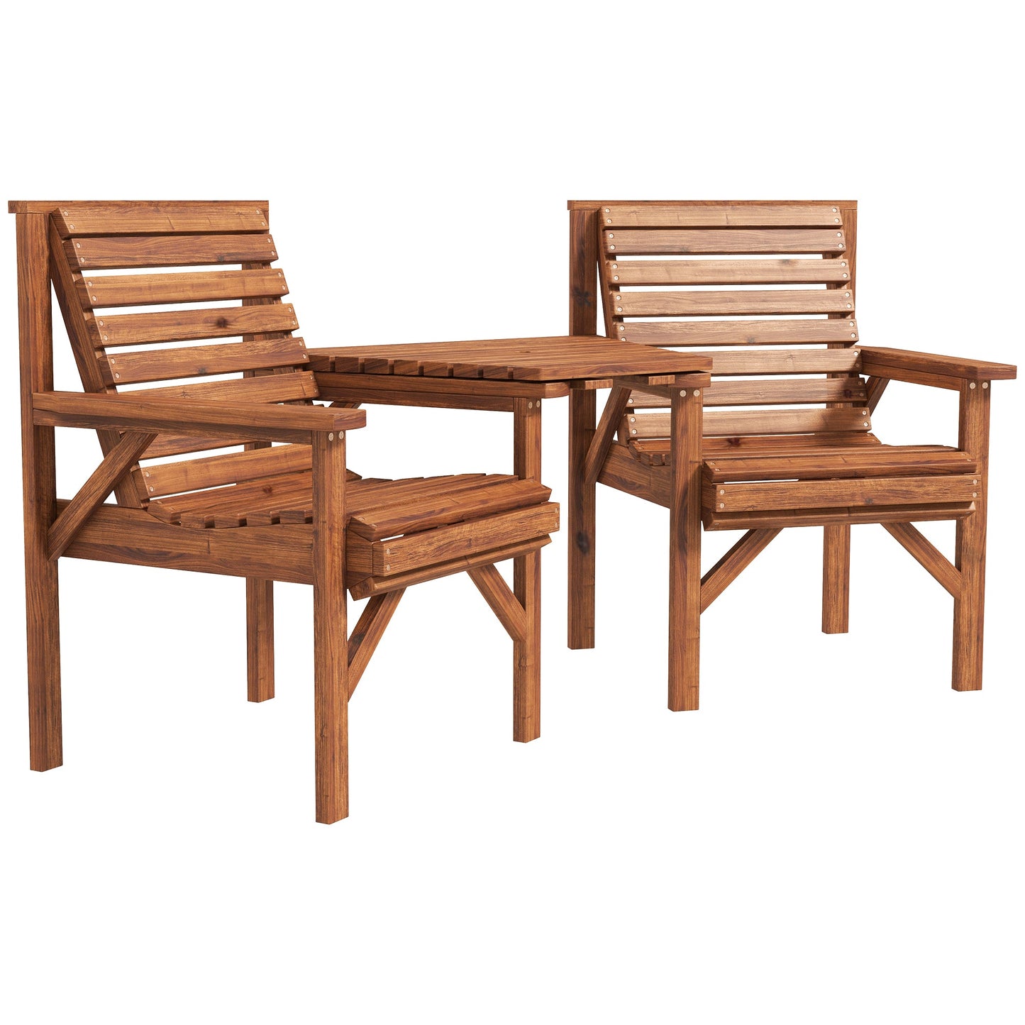 3Pcs Outdoor Bench Set, 2 Garden Benches Coffee Table and Umbrella Hole, Patio Table and Chair Set for Garden, Backyard, Balcony, Tan Brown