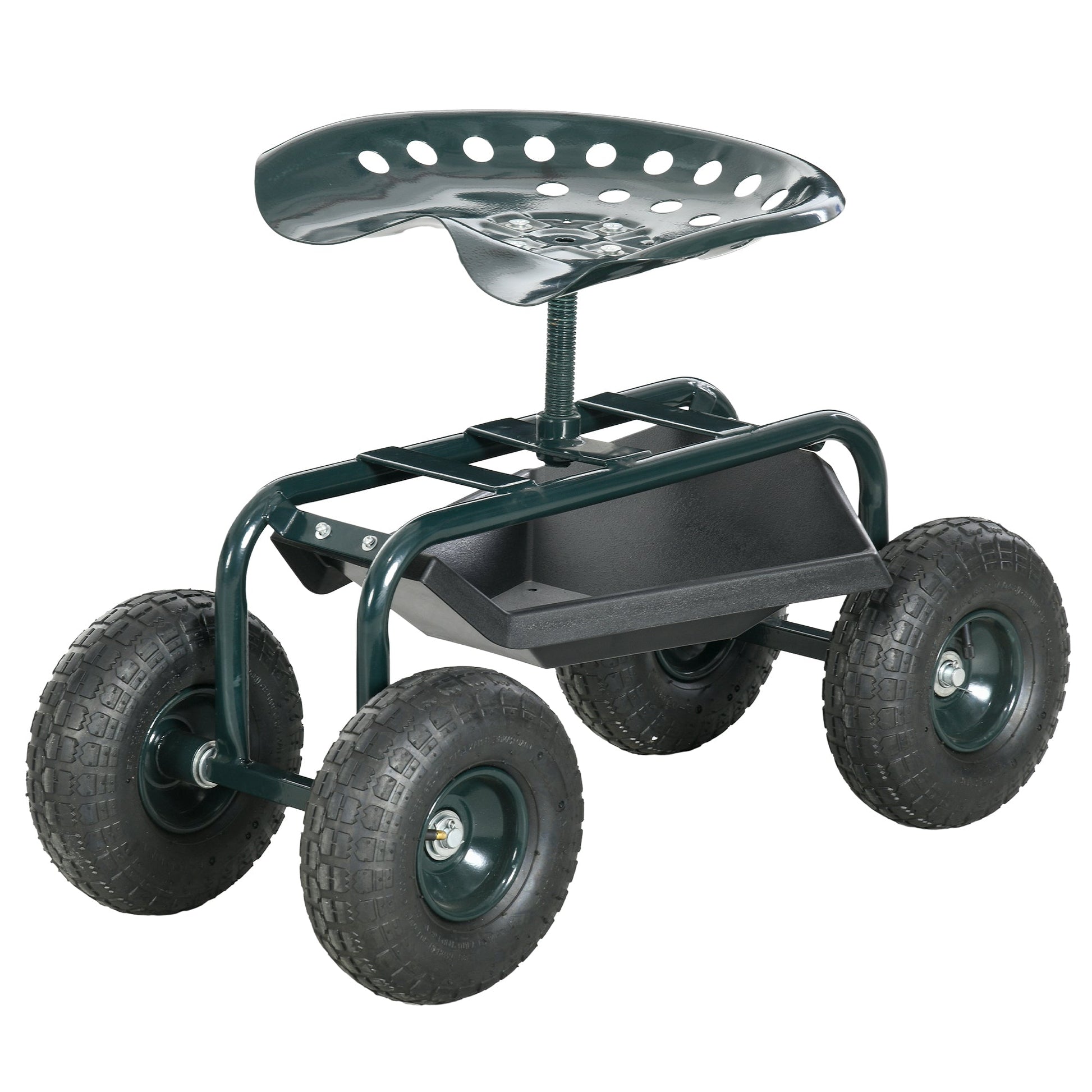 Garden Cart Garden Seat on Wheels, Gardening Stool with Tool Tray, 360 Degree Swivel and Height Adjustable Seat, for Outdoor, Patio and Yard