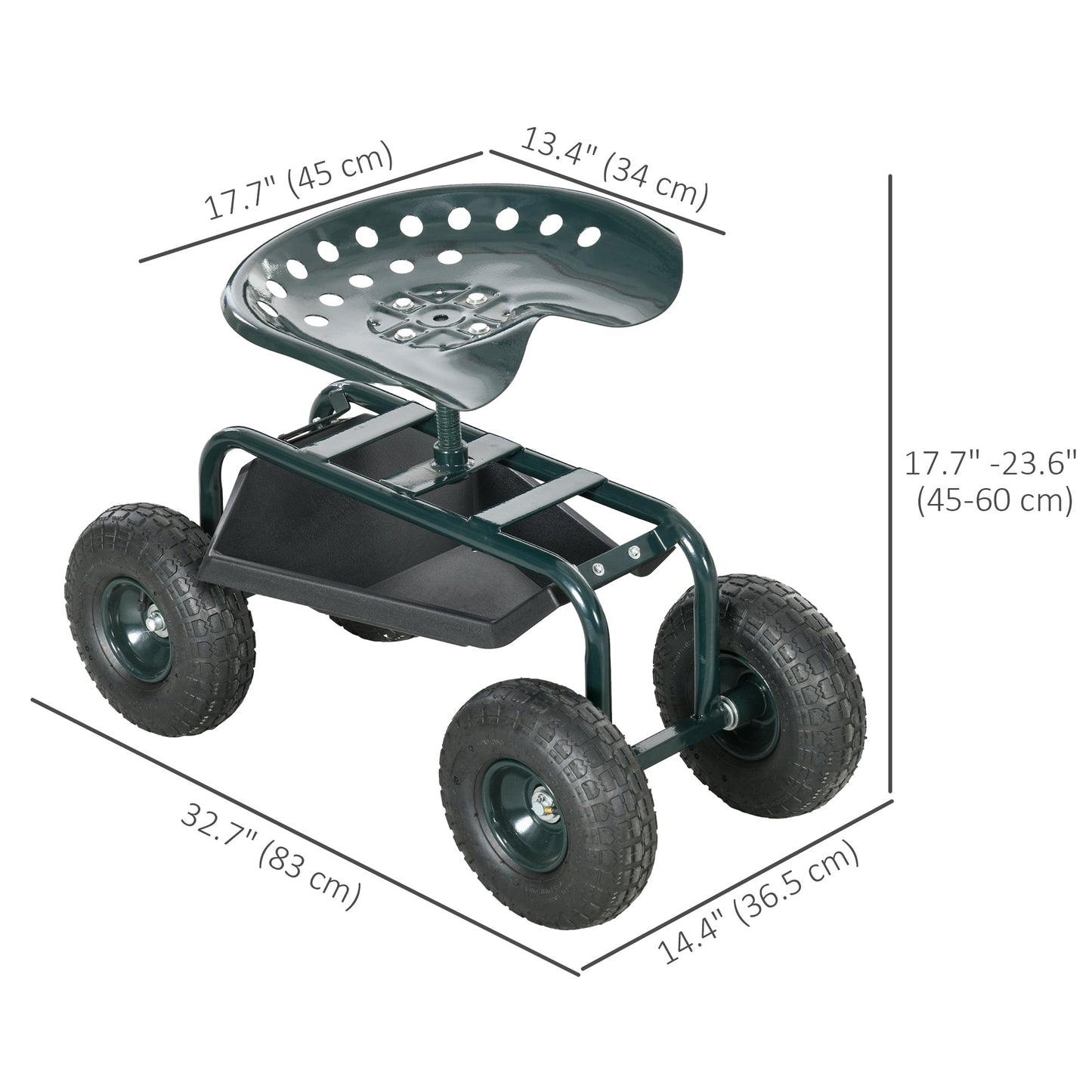 Garden Cart Garden Seat on Wheels, Gardening Stool with Tool Tray, 360 Degree Swivel and Height Adjustable Seat, for Outdoor, Patio and Yard