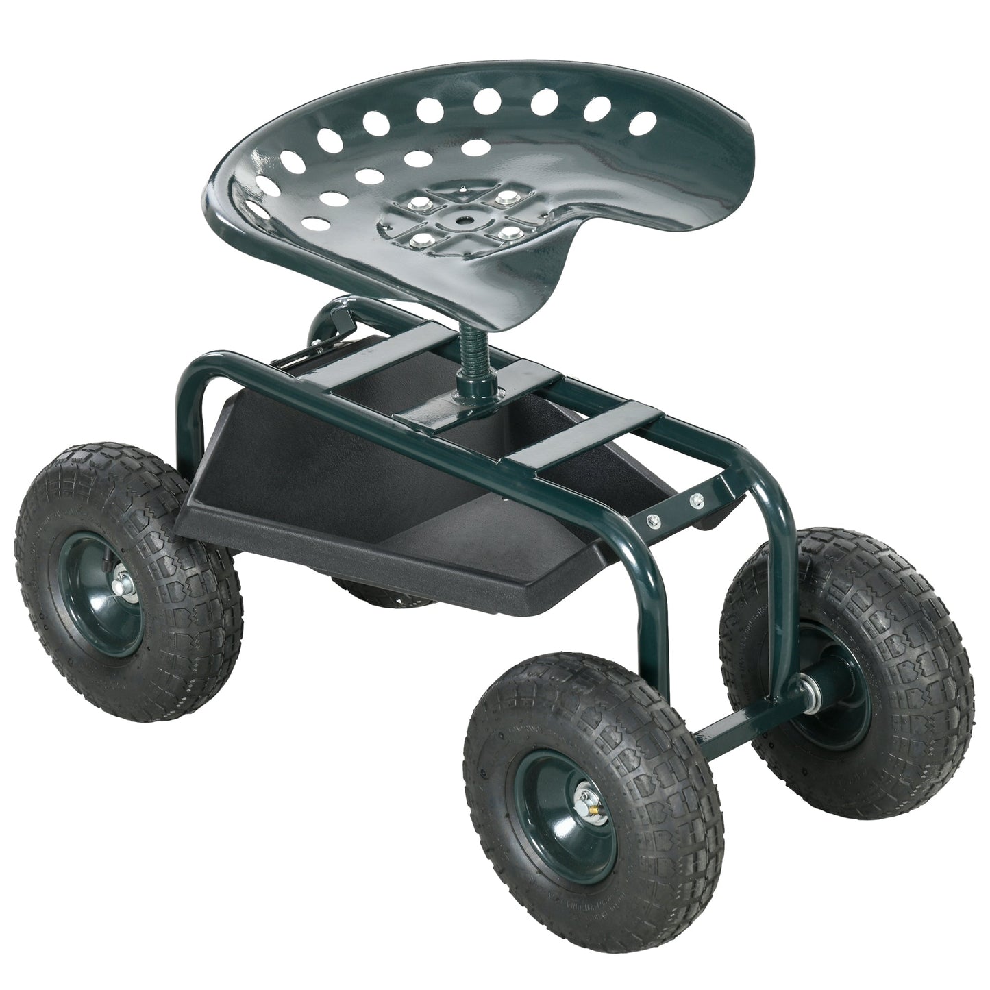 Garden Cart Garden Seat on Wheels, Gardening Stool with Tool Tray, 360 Degree Swivel and Height Adjustable Seat, for Outdoor, Patio and Yard