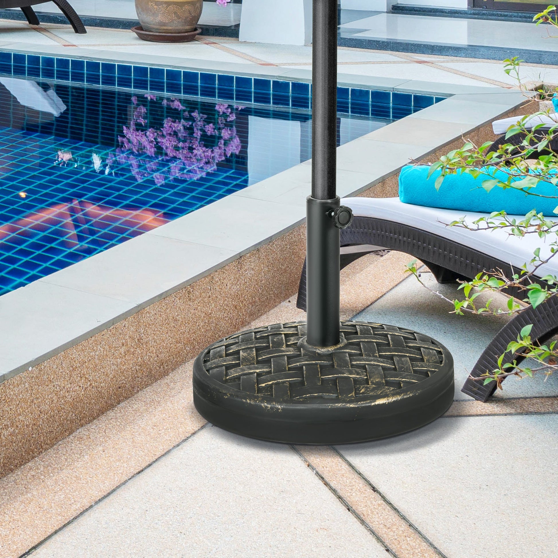 40lbs. Concrete Umbrella Base with Rattan Effect, Heavy Duty Round Umbrella Stand, Garden Umbrella Holder for 1.5", 1.9" Poles, Bronze