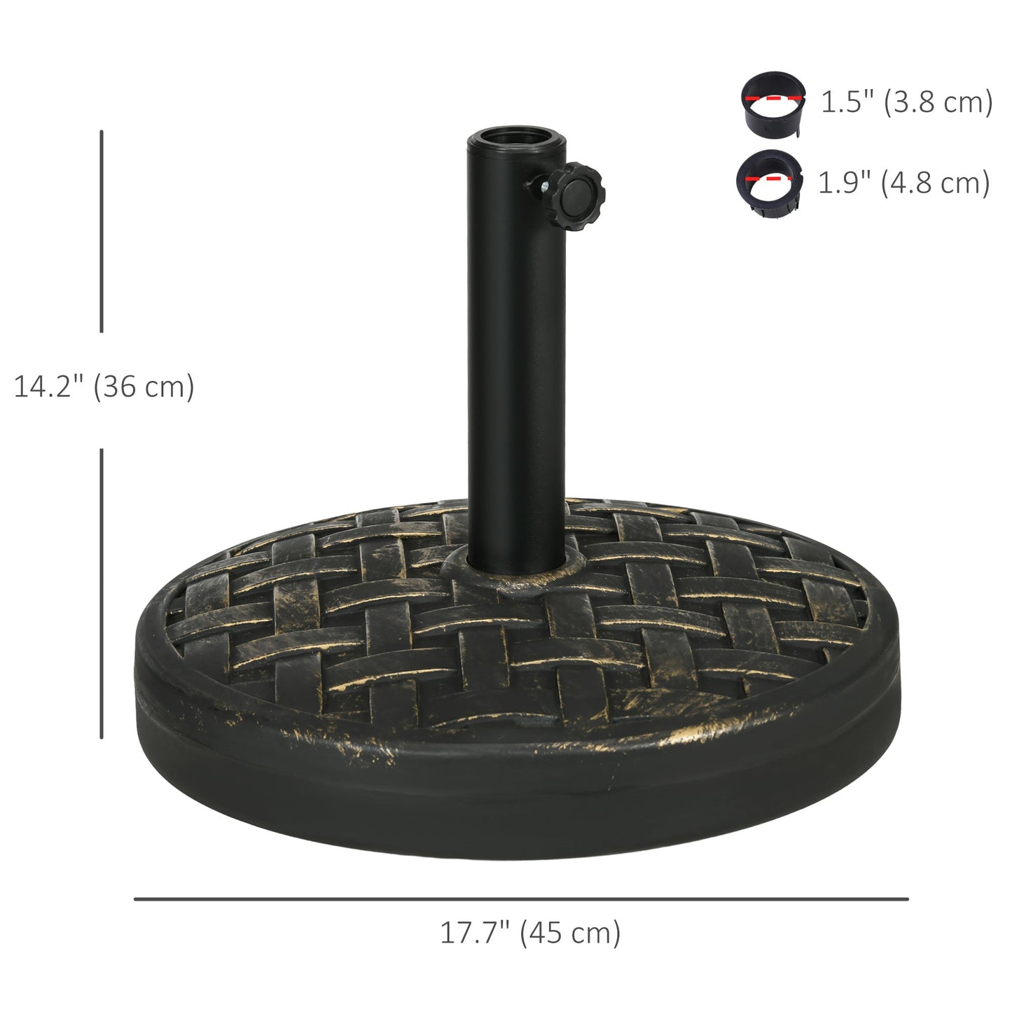 40lbs. Concrete Umbrella Base with Rattan Effect, Heavy Duty Round Umbrella Stand, Garden Umbrella Holder for 1.5", 1.9" Poles, Bronze