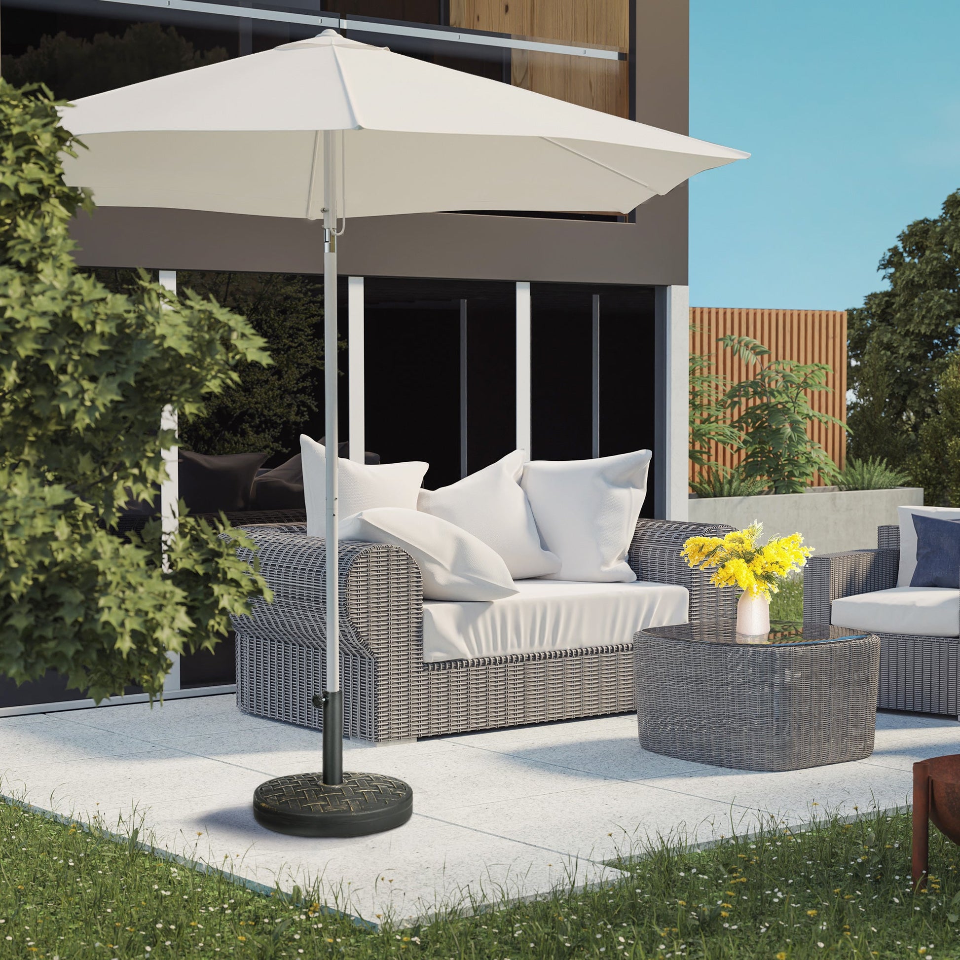 40lbs. Concrete Umbrella Base with Rattan Effect, Heavy Duty Round Umbrella Stand, Garden Umbrella Holder for 1.5", 1.9" Poles, Bronze
