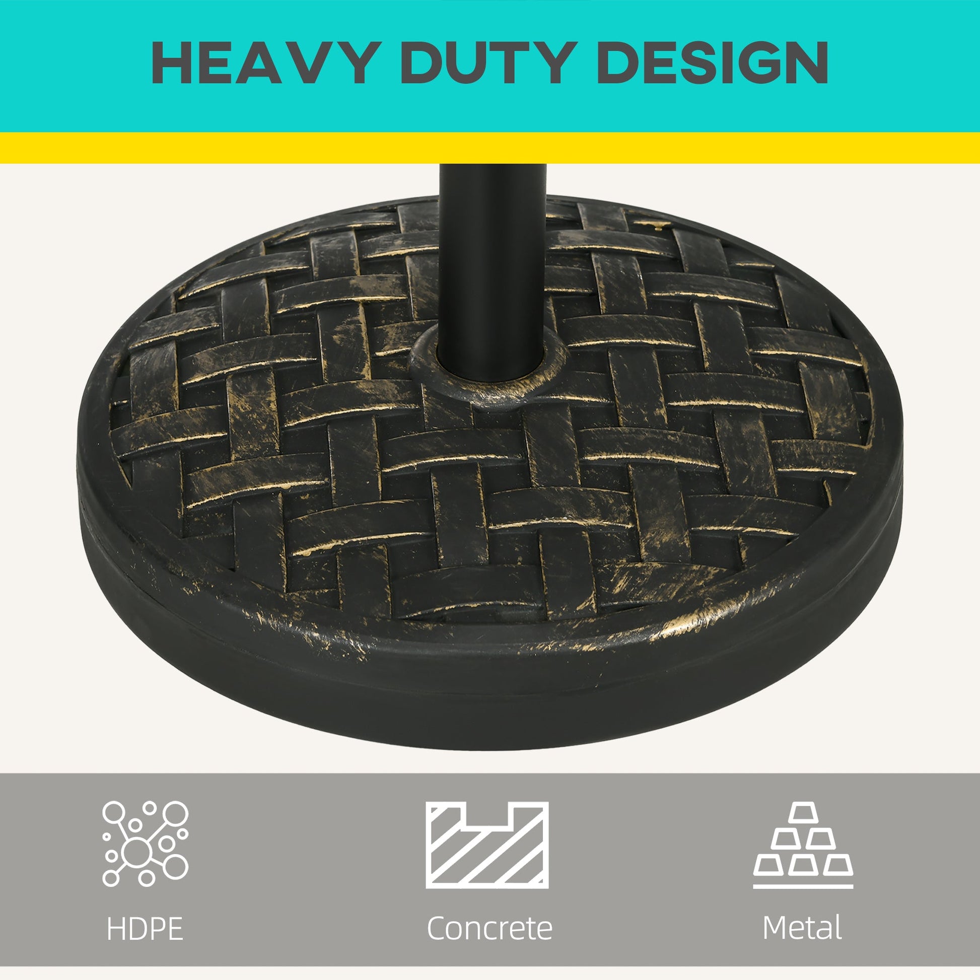 40lbs. Concrete Umbrella Base with Rattan Effect, Heavy Duty Round Umbrella Stand, Garden Umbrella Holder for 1.5", 1.9" Poles, Bronze