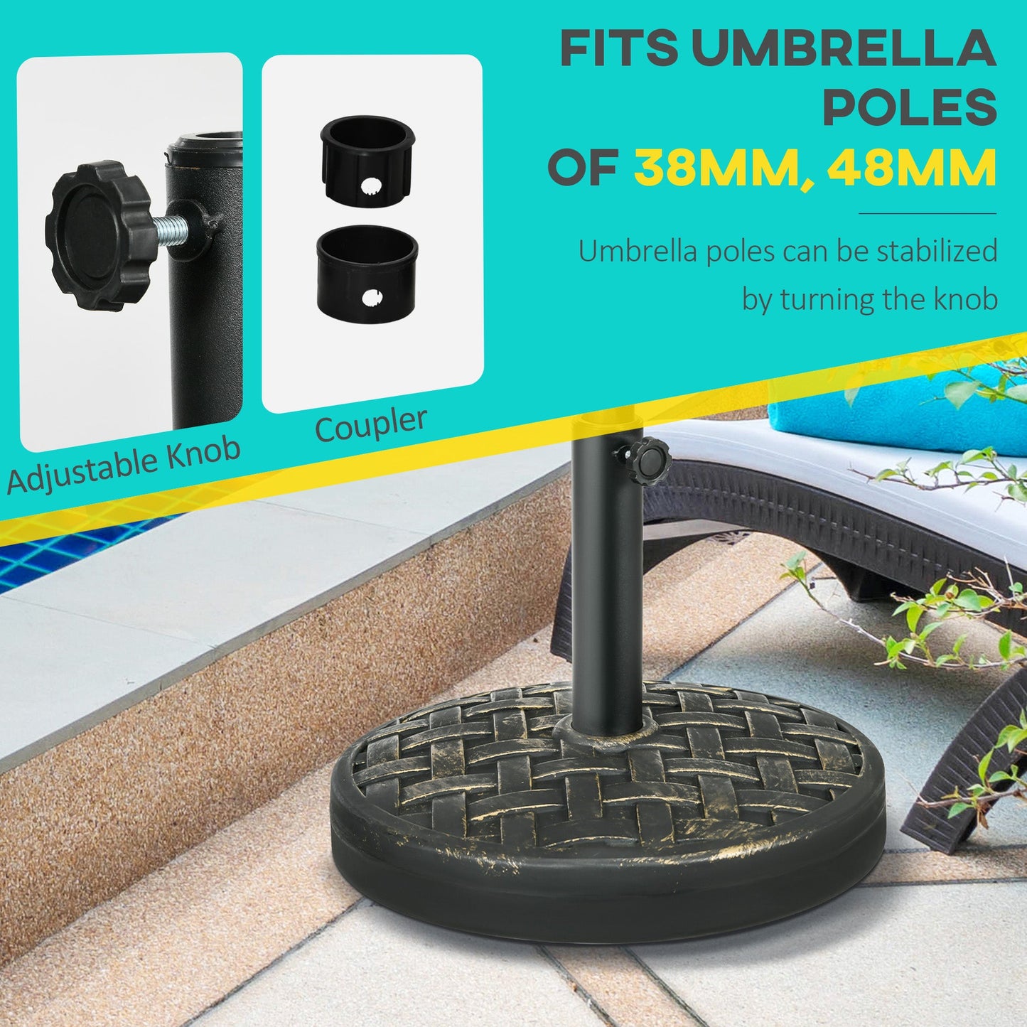 40lbs. Concrete Umbrella Base with Rattan Effect, Heavy Duty Round Umbrella Stand, Garden Umbrella Holder for 1.5", 1.9" Poles, Bronze