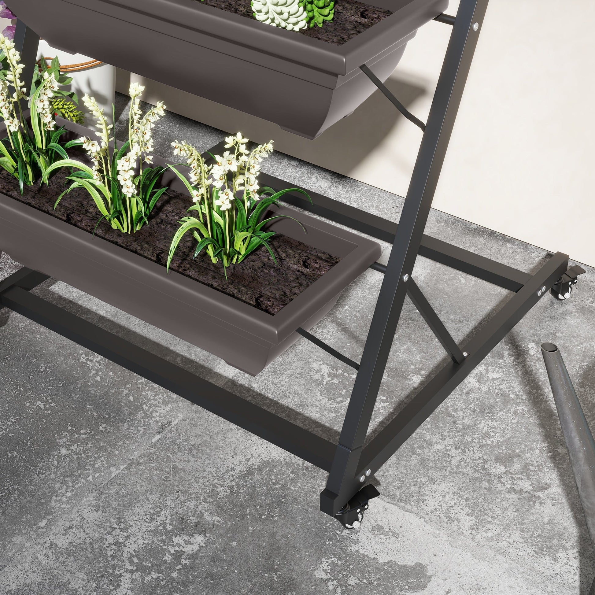 5-Tier Vertical Raised Garden Bed with 5 Planter Boxes, Wheels, Outdoor Plant Stand Grow Container with Leaking Holes for Balcony Patio Outdoor, Brown