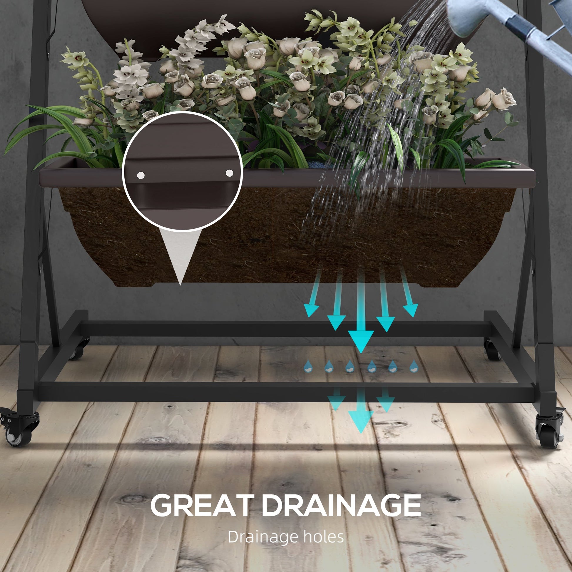 5-Tier Vertical Raised Garden Bed with 5 Planter Boxes, Wheels, Outdoor Plant Stand Grow Container with Leaking Holes for Balcony Patio Outdoor, Brown