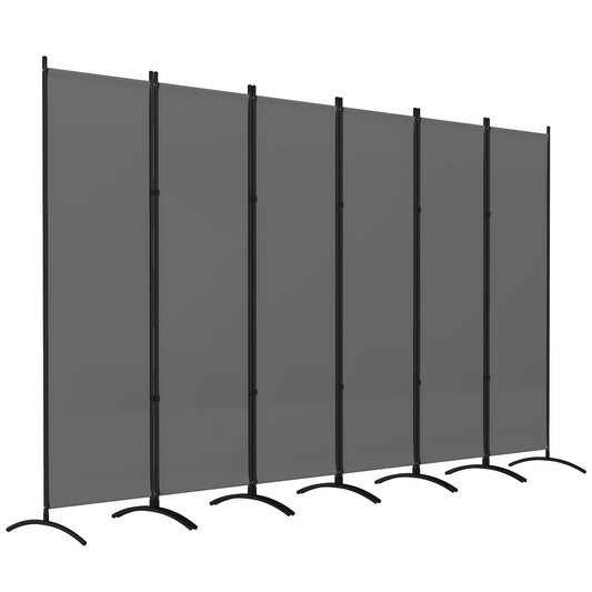 6 Panel Folding Outdoor Privacy Screen, 5.7FT Tall Room Divider with UV30+ Protection, Freestanding Privacy Panel Partition with Stable Base for Indoor Outdoor, Dark Grey