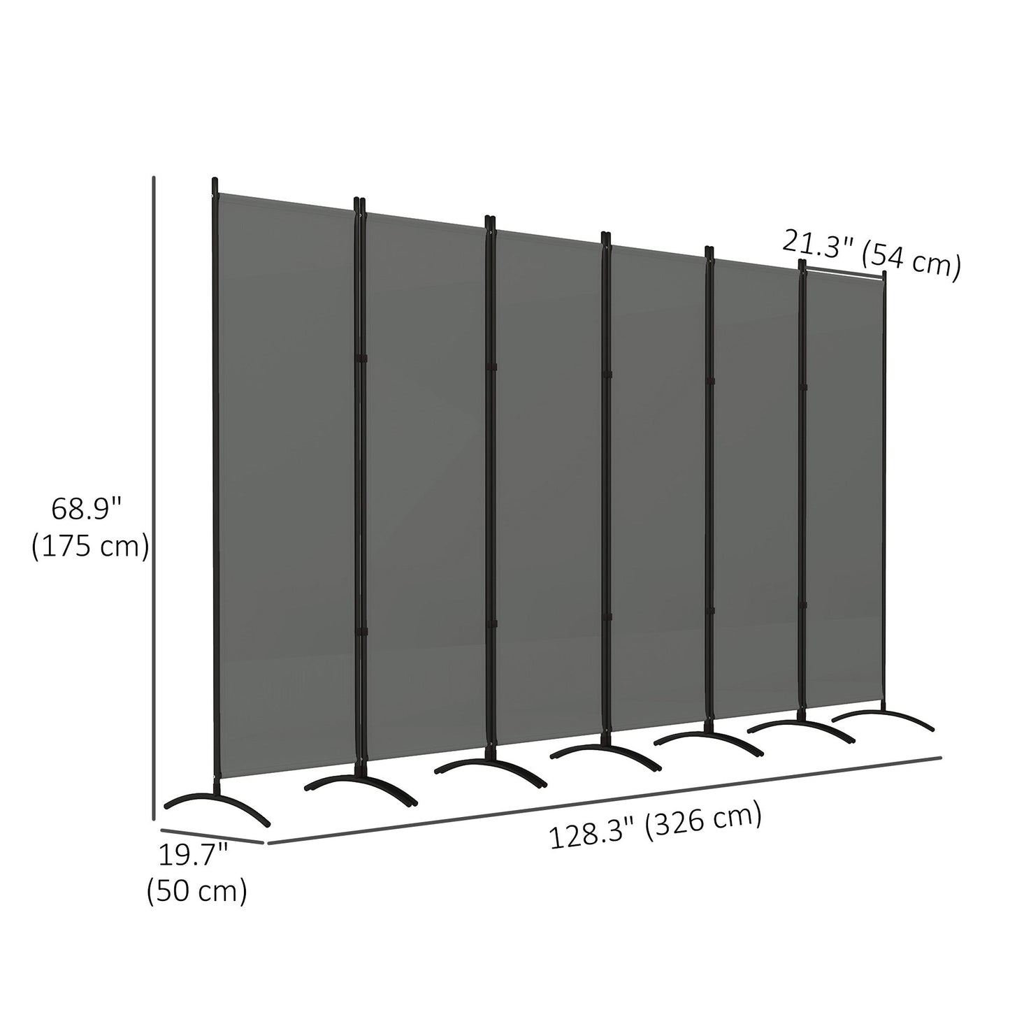 6 Panel Folding Outdoor Privacy Screen, 5.7FT Tall Room Divider with UV30+ Protection, Freestanding Privacy Panel Partition with Stable Base for Indoor Outdoor, Dark Grey