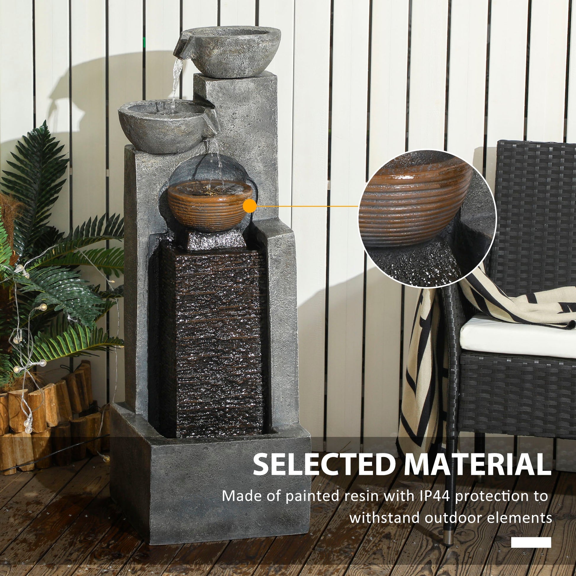 Cascading Bowls Water Fountain, 5-Tier Waterfall Fountain with LED Lights, Adjustable Flow, 43.3-inch Resin Outdoor Fountain for Zen Garden, Deck, Porch, Backyard