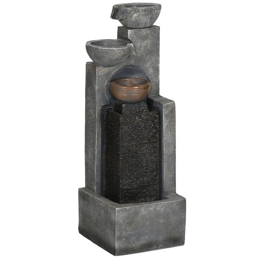 Cascading Bowls Water Fountain, 5-Tier Waterfall Fountain with LED Lights, Adjustable Flow, 43.3-inch Resin Outdoor Fountain for Zen Garden, Deck, Porch, Backyard