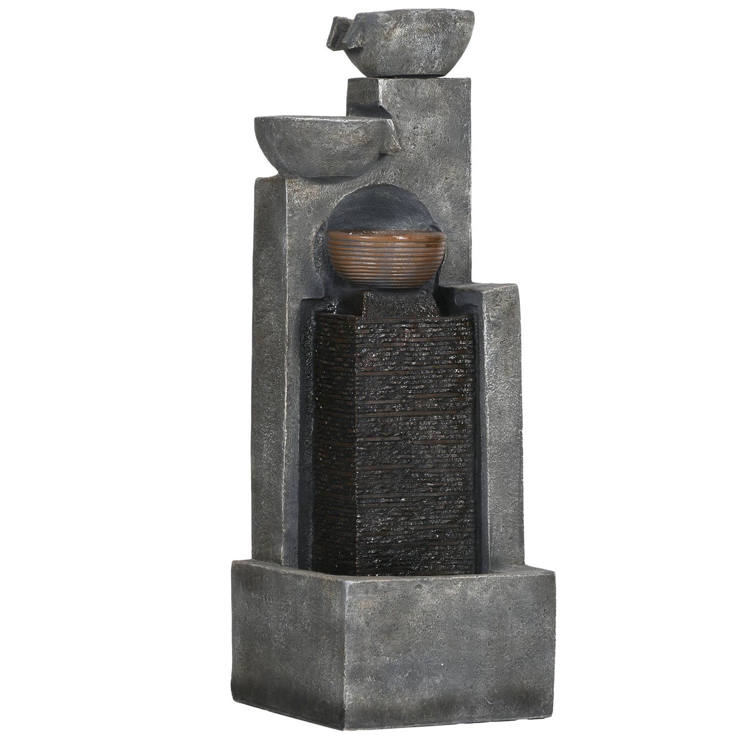 Cascading Bowls Water Fountain, 5-Tier Waterfall Fountain with LED Lights, Adjustable Flow, 43.3-inch Resin Outdoor Fountain for Zen Garden, Deck, Porch, Backyard