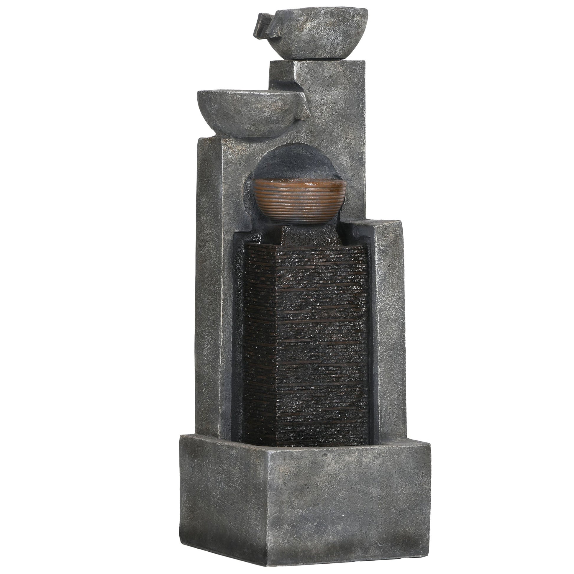 Cascading Bowls Water Fountain, 5-Tier Waterfall Fountain with LED Lights, Adjustable Flow, 43.3-inch Resin Outdoor Fountain for Zen Garden, Deck, Porch, Backyard